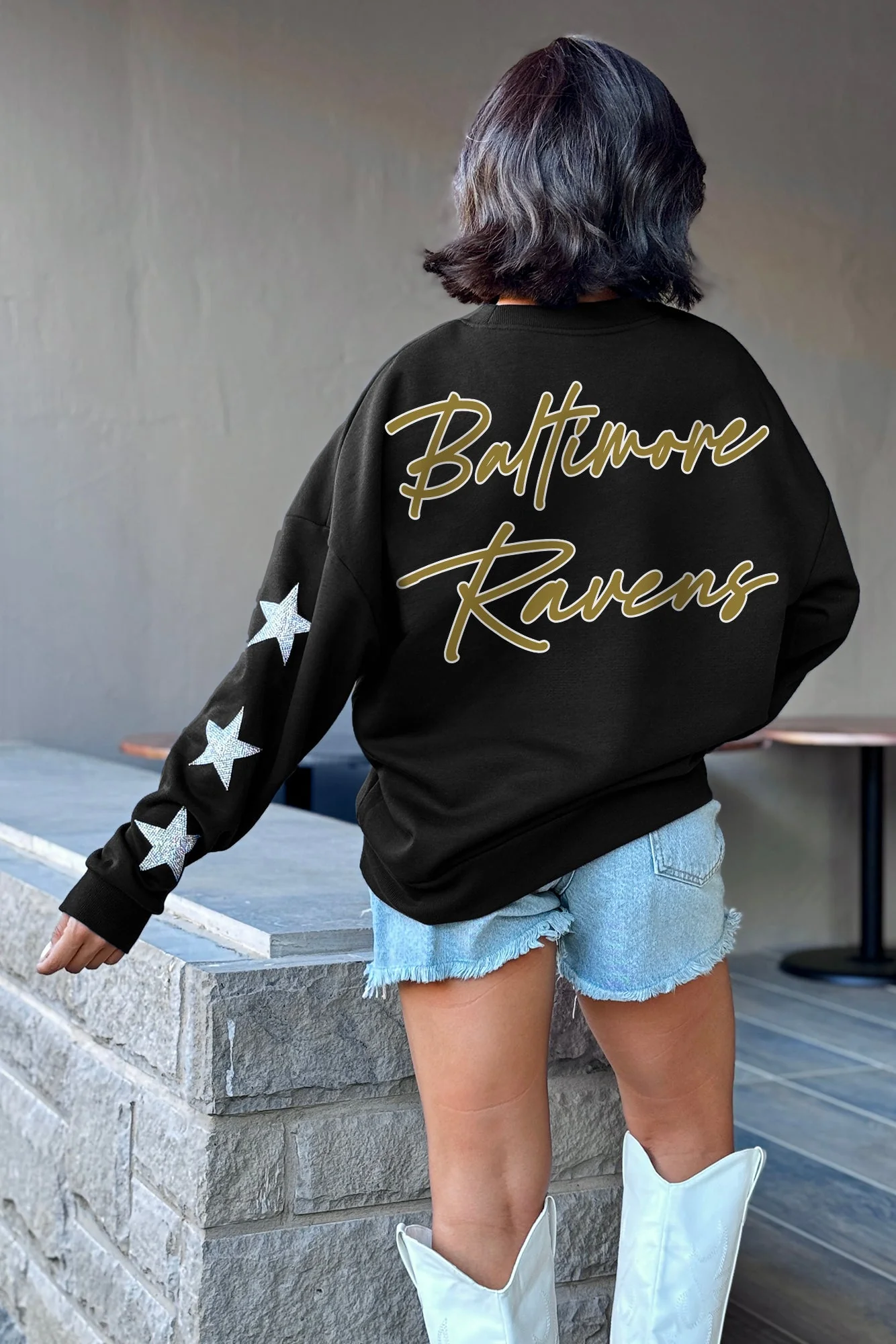 BALTIMORE RAVENS Radiant Energy Star-Sleeve Crewneck Pullover
