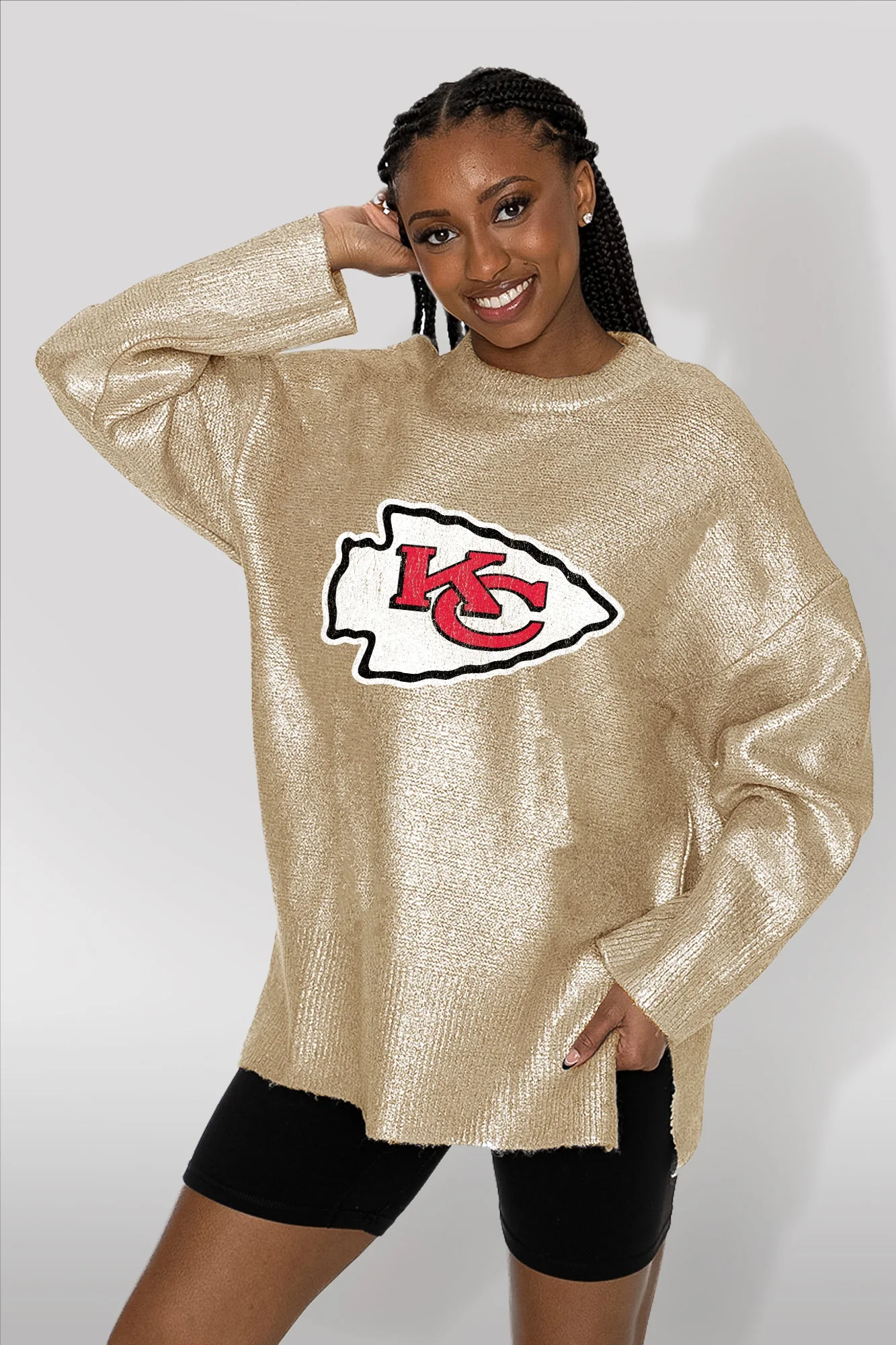 KANSAS CITY CHIEFS Shine Down Oversized Metallic Sweater