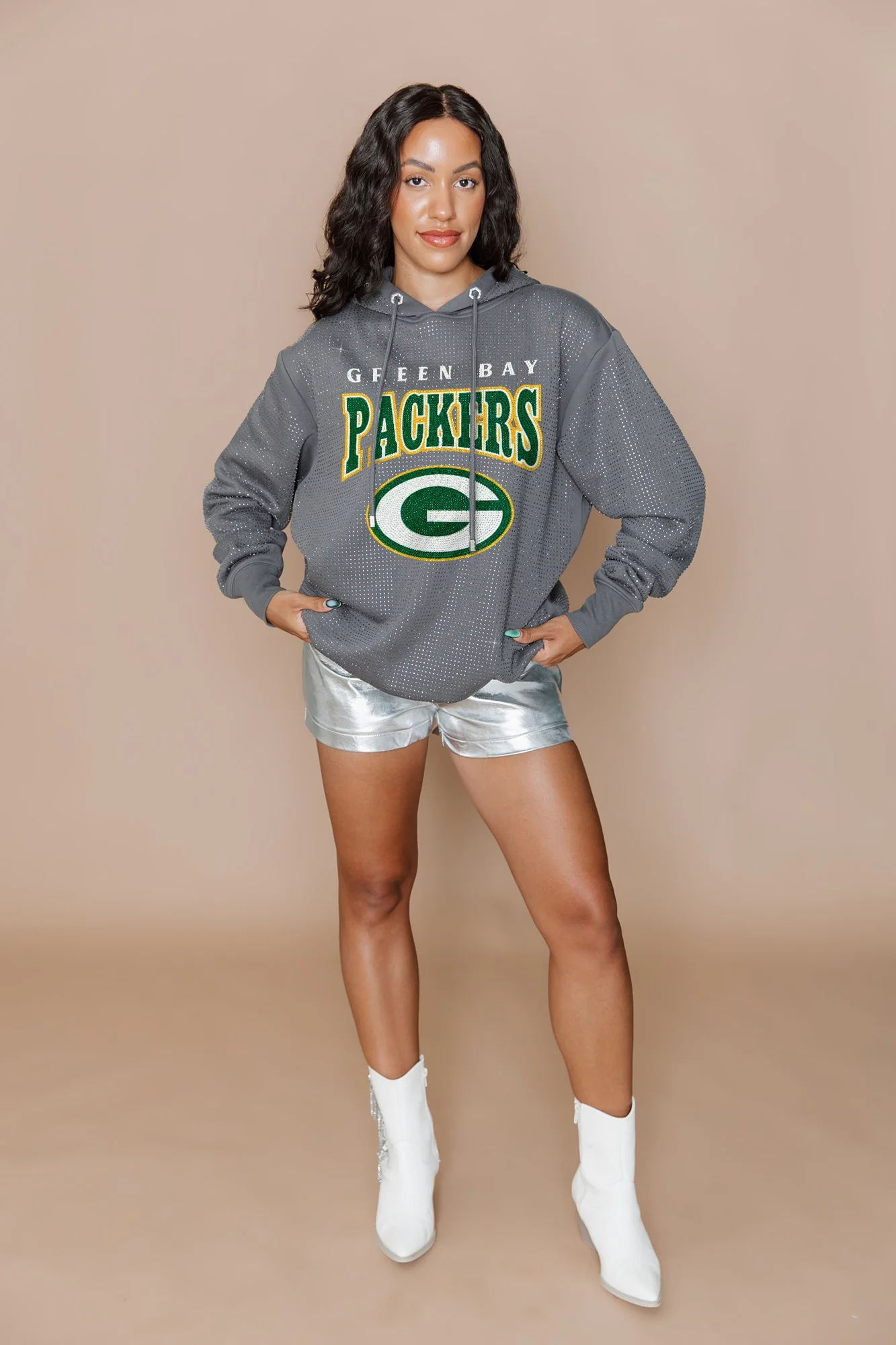 GREEN BAY PACKERS Sideline Shimmer Micro-Rhinestone Sweatshirt