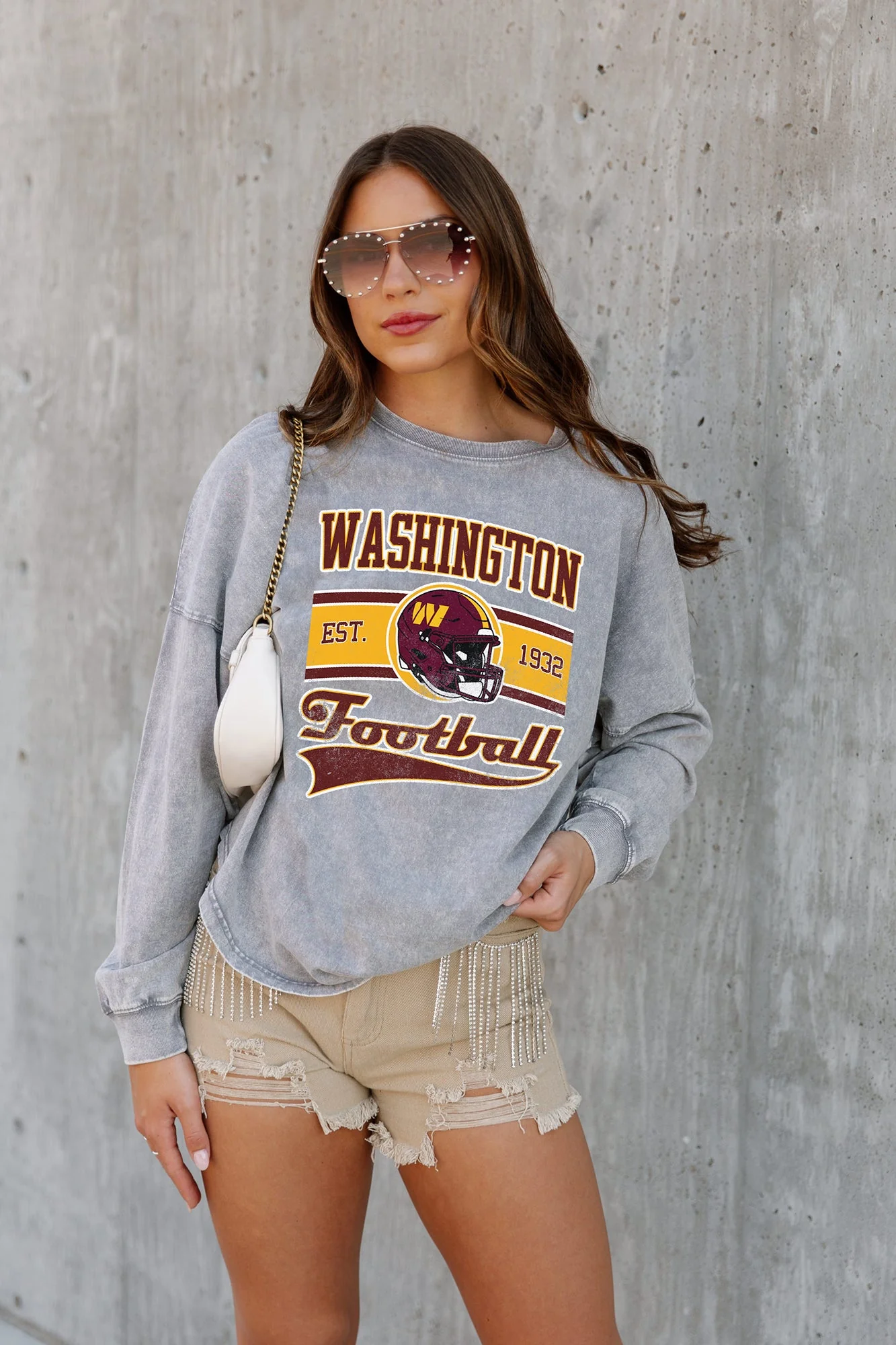 WASHINGTON COMMANDERS No Timeouts Faded Wash Pullover