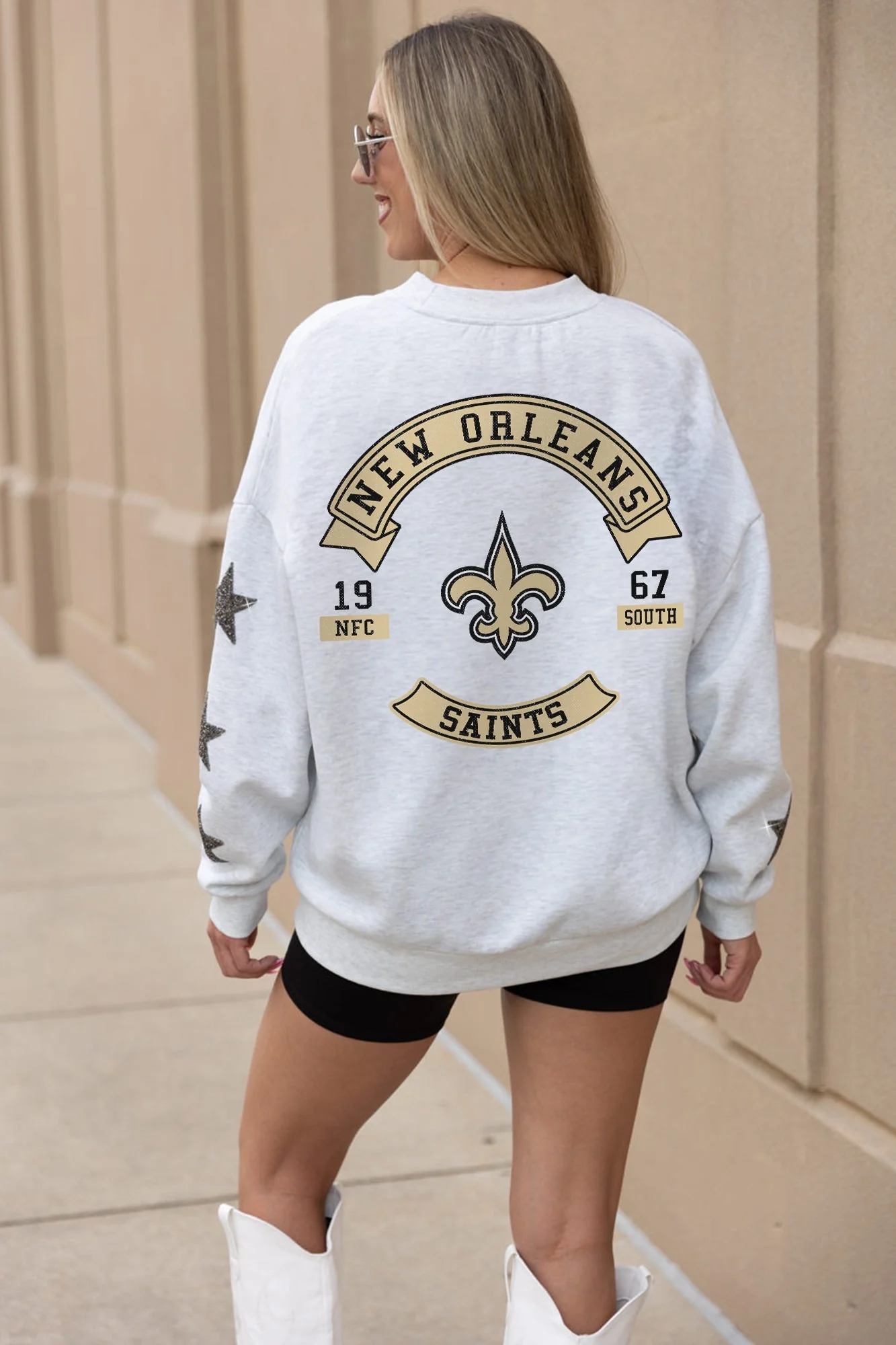 NEW ORLEANS SAINTS Ready For It Star-Sleeve Crewneck Pullover