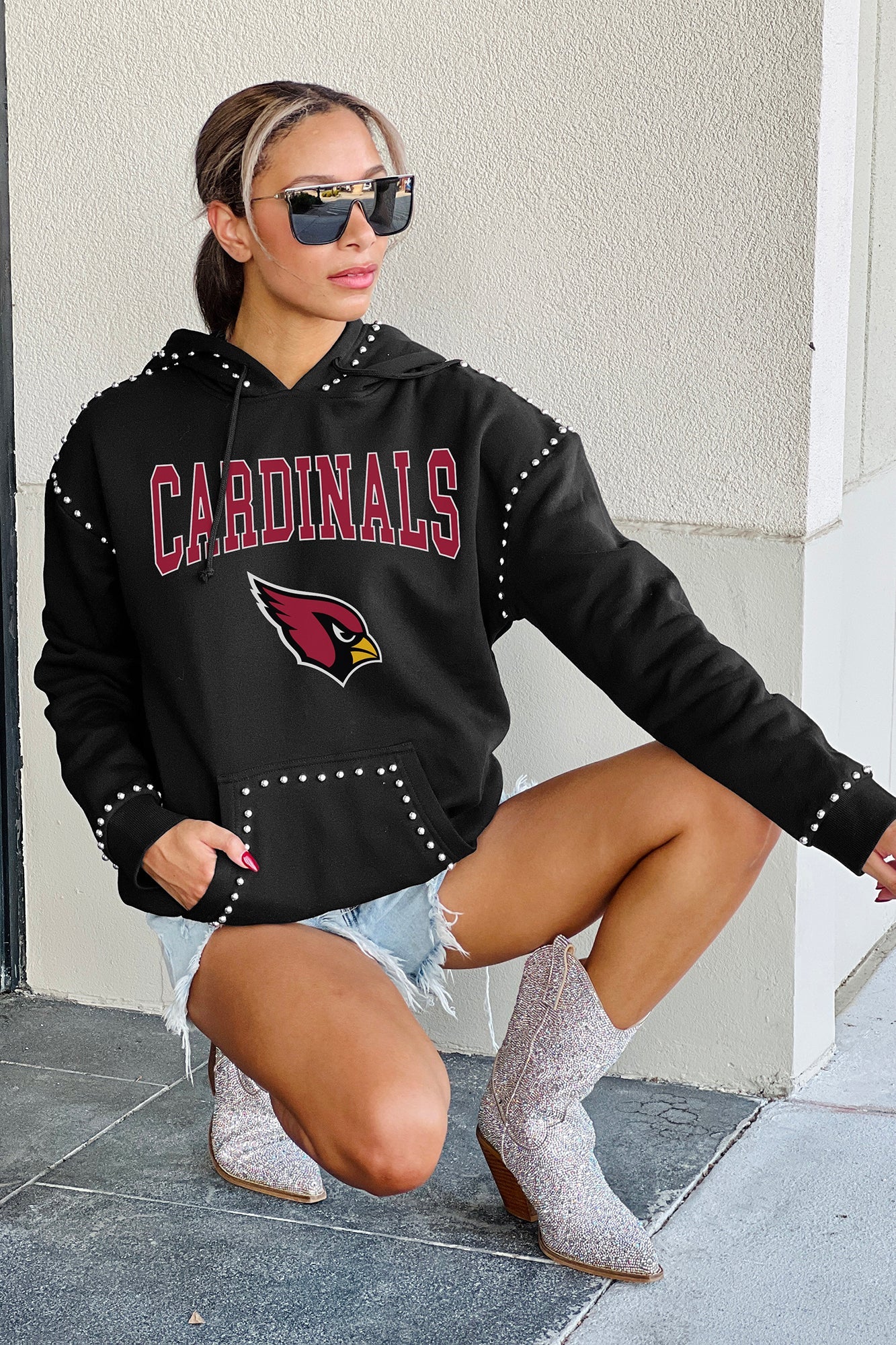 ARIZONA CARDINALS Catch The Vibe Studded-Detail Hoodie