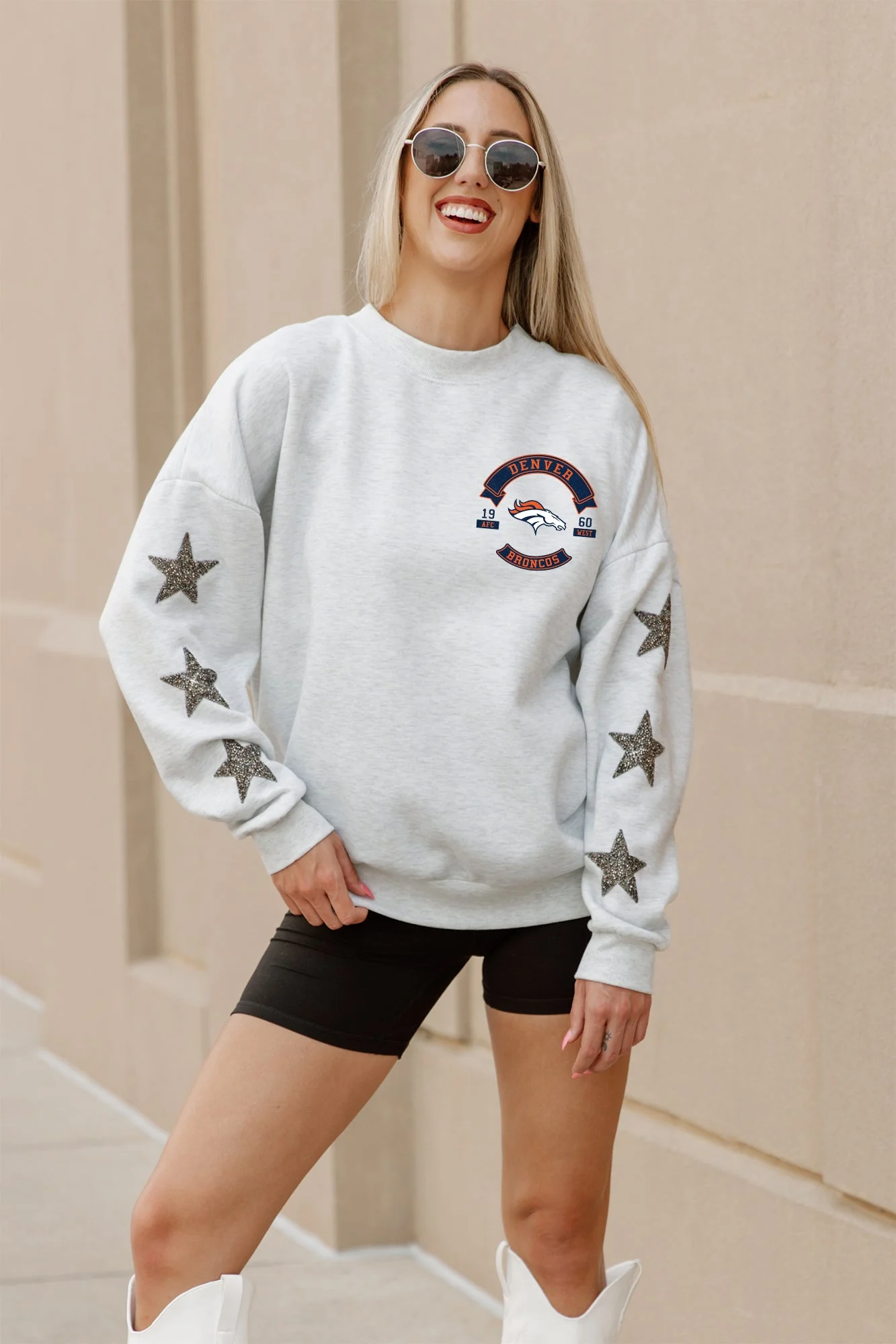 DENVER BRONCOS Ready For It Star-Sleeve Crewneck Pullover