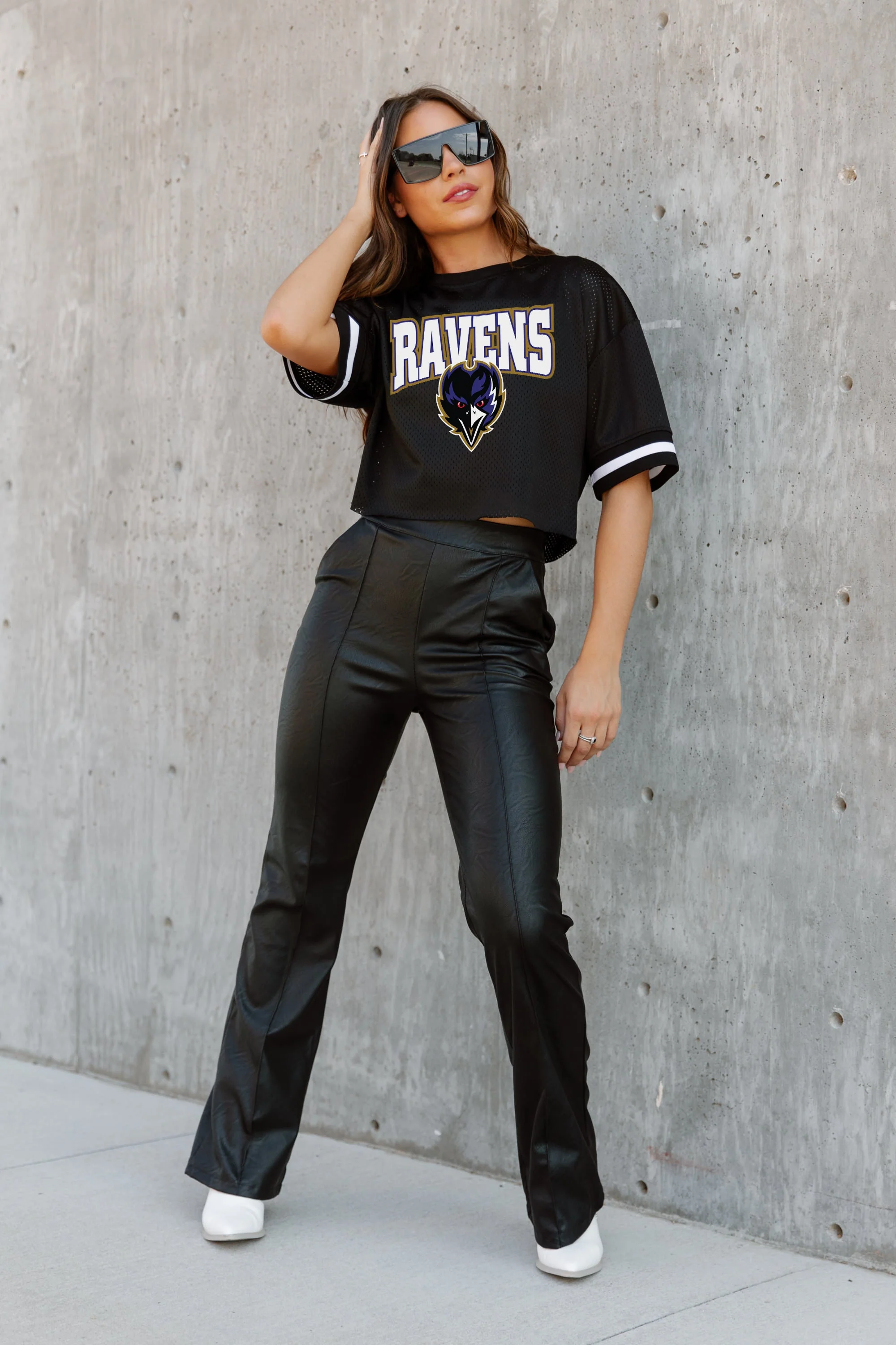 BALTIMORE RAVENS Automatic Down Lightweight Striped Sleeve Top