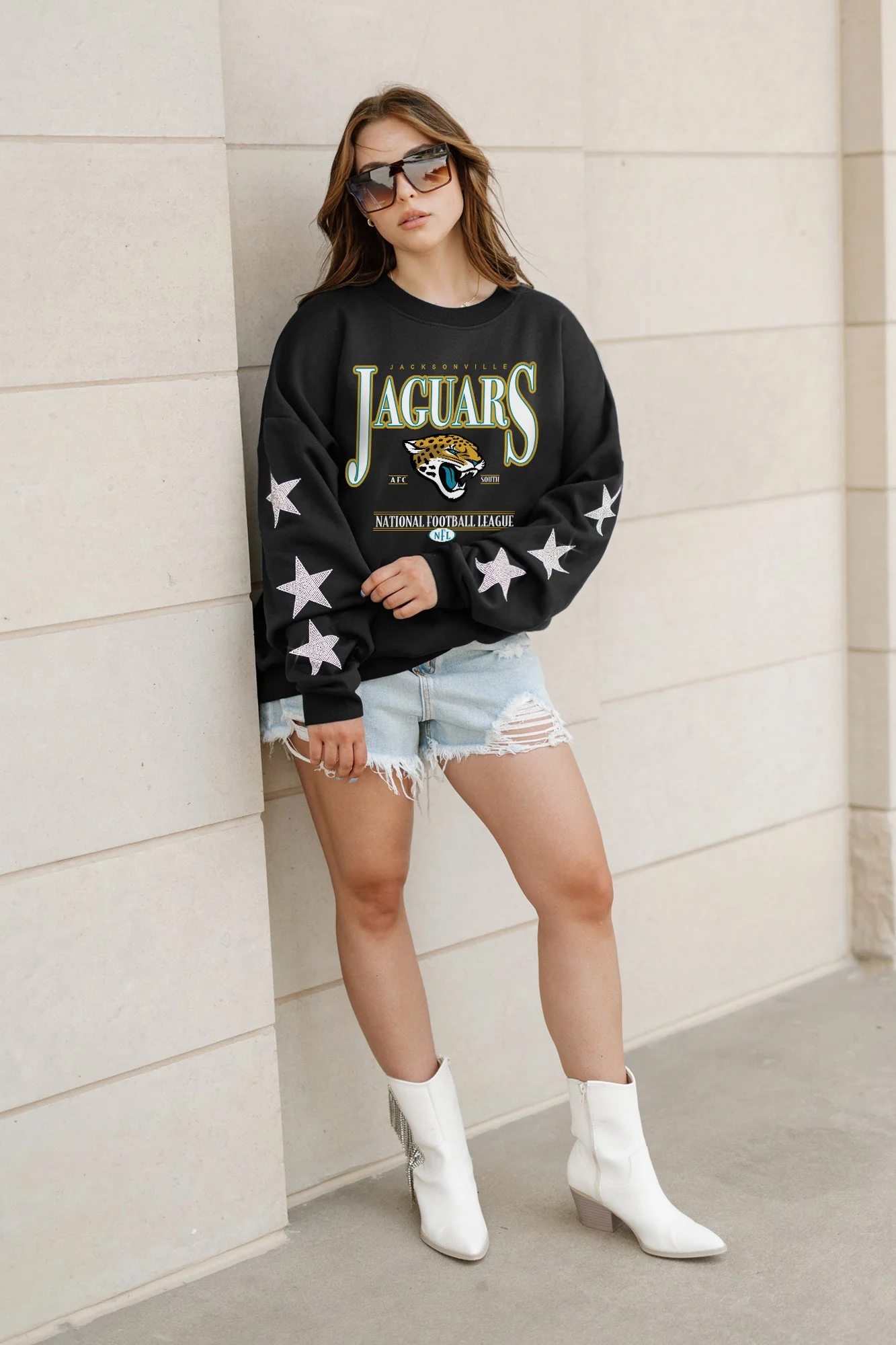 JACKSONVILLE JAGUARS Gameday Glimmer Embellished Star-Sleeve Pullover