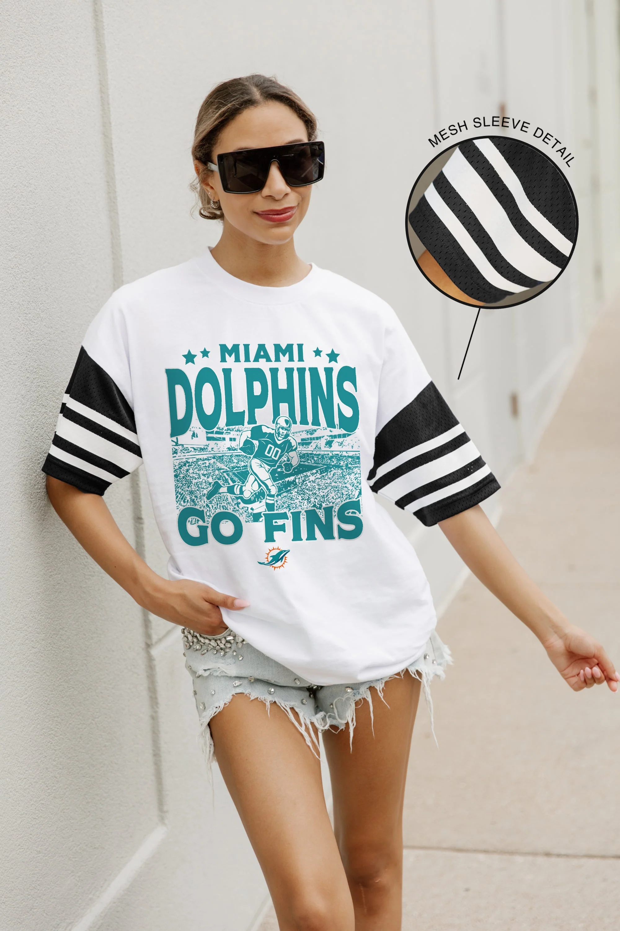 MIAMI DOLPHINS Crowd Pleaser Vintage Stripe Raglan Tee