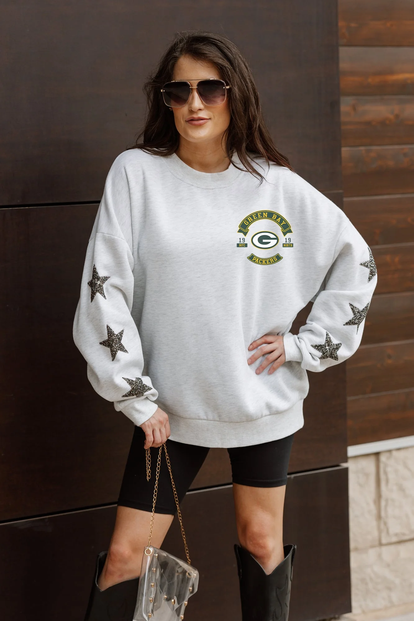 GREEN BAY PACKERS Ready For It Star-Sleeve Crewneck Pullover