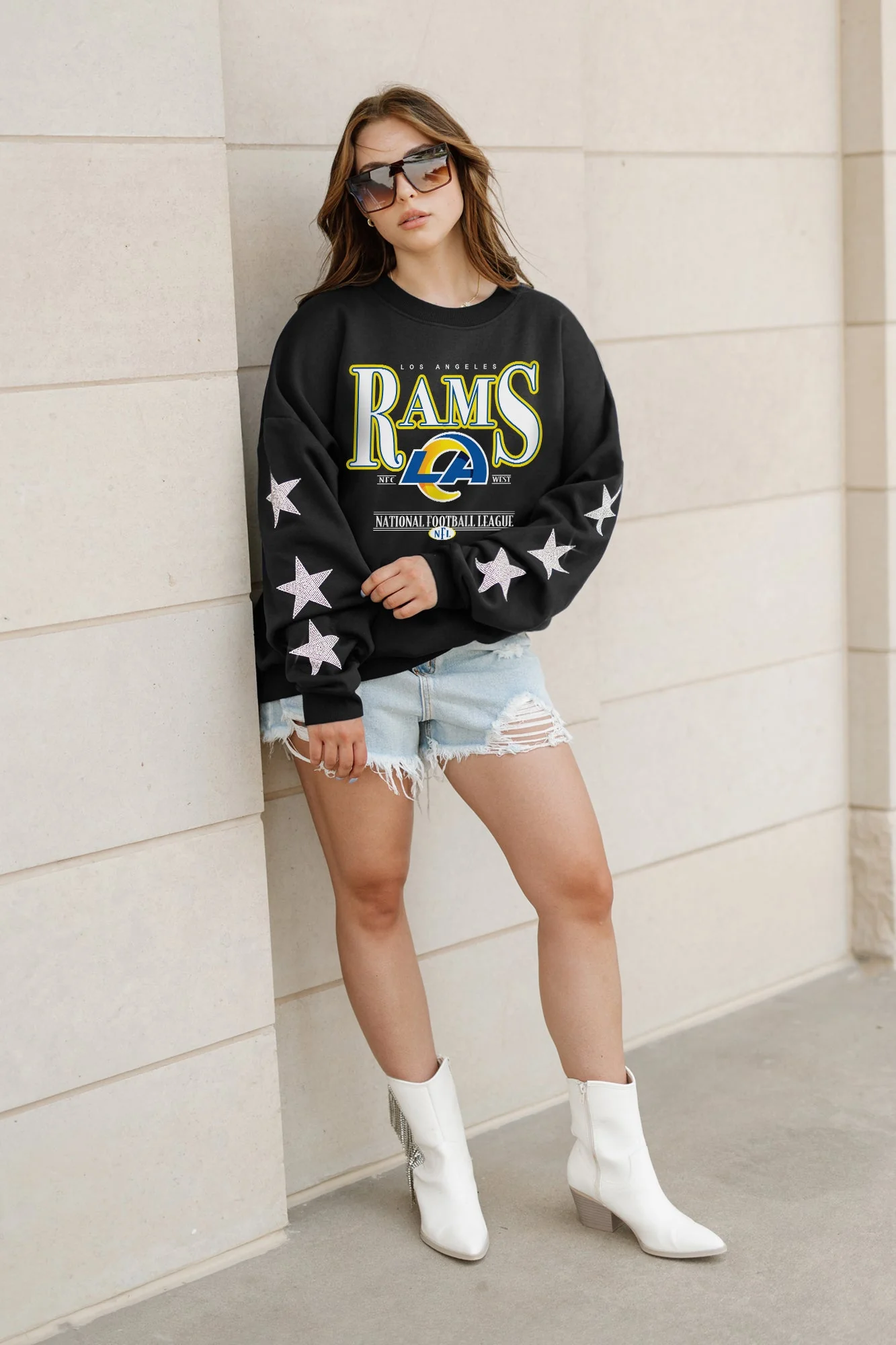 LOS ANGELES RAMS Gameday Glimmer Embellished Star-Sleeve Pullover