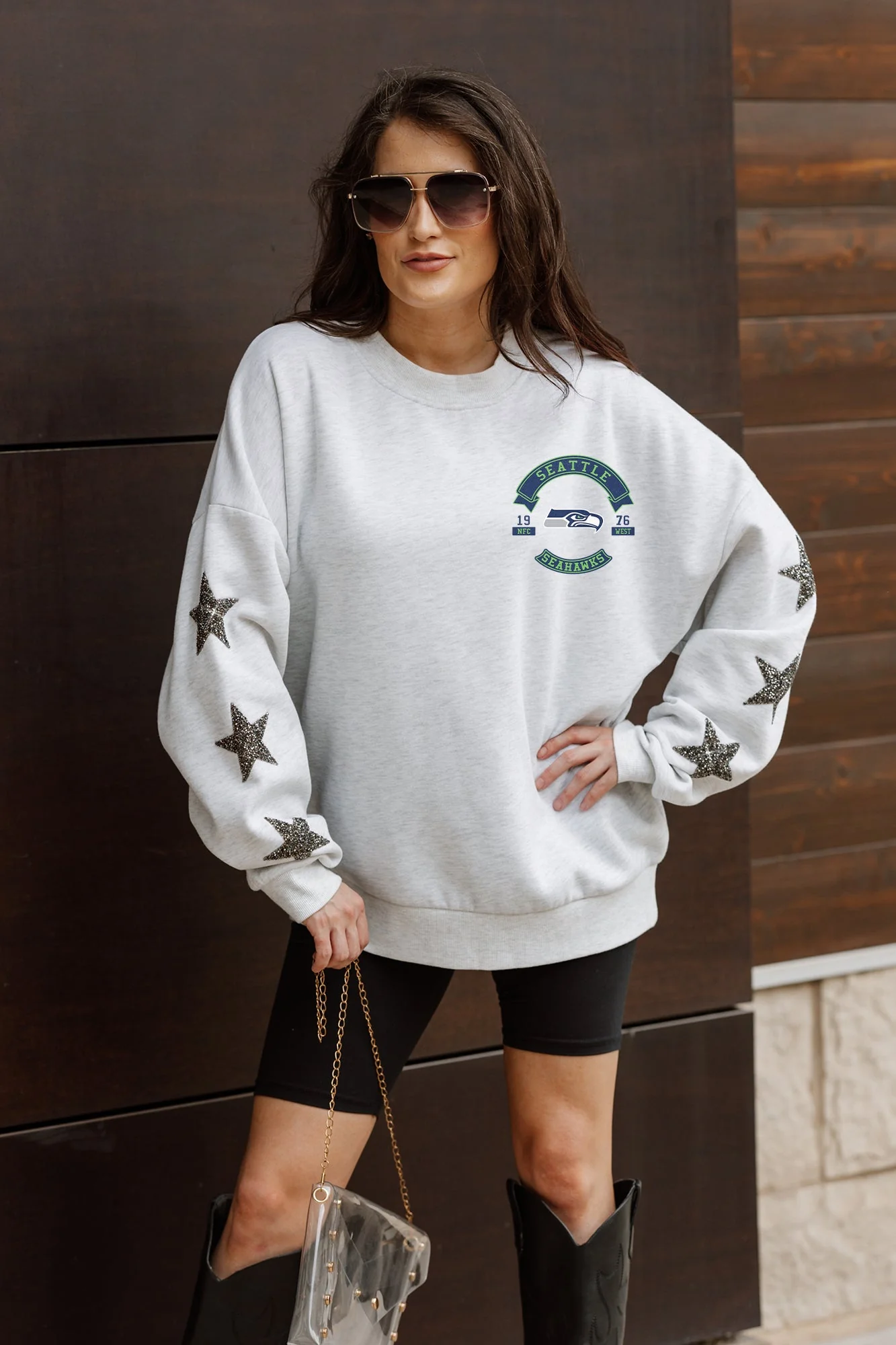 SEATTLE SEAHAWKS Ready For It Star-Sleeve Crewneck Pullover