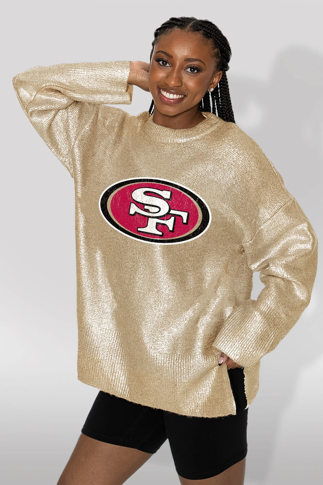 SAN FRANCISCO 49ERS Shine Down Oversized Metallic Sweater