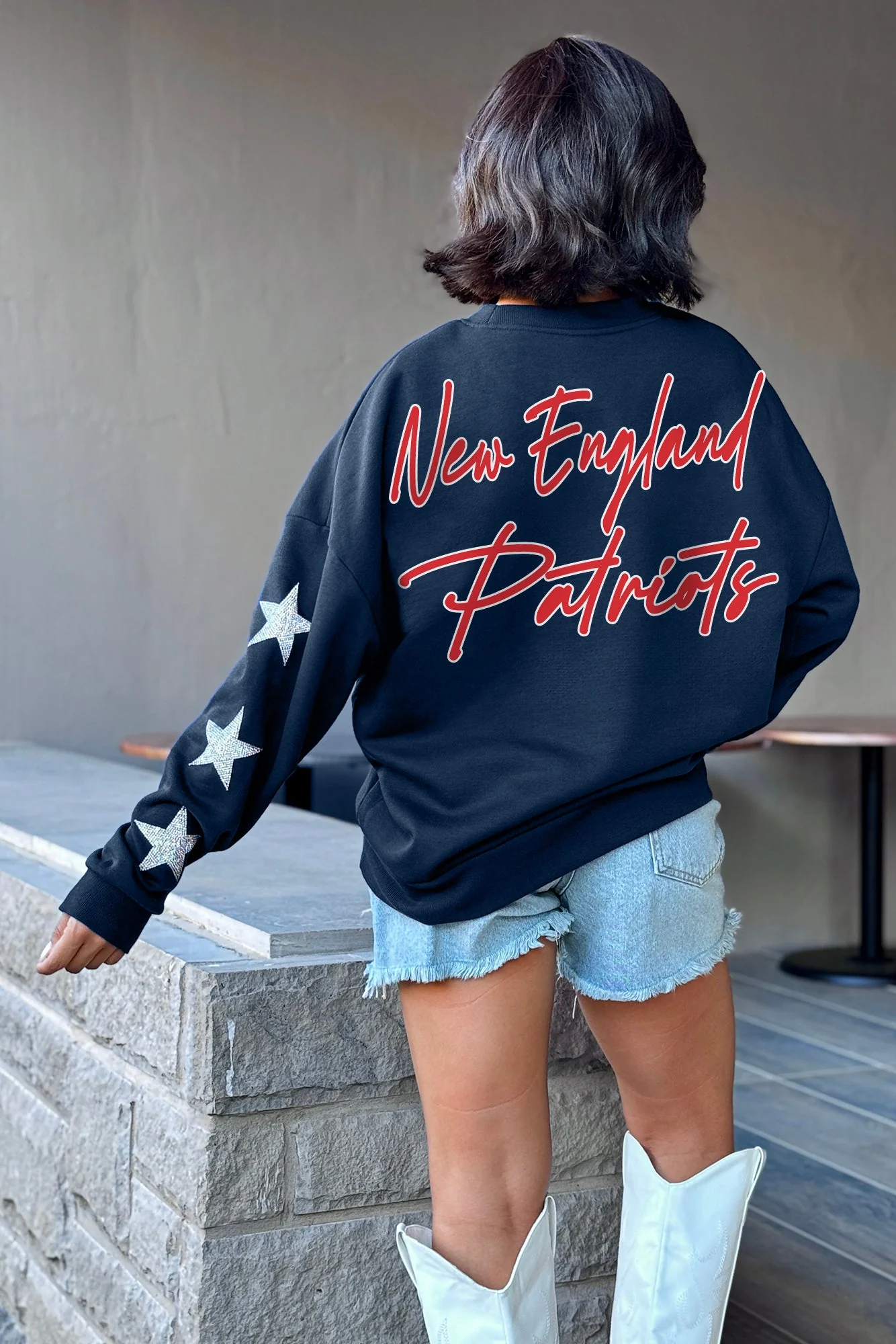 NEW ENGLAND PATRIOTS Radiant Energy Star-Sleeve Crewneck Pullover