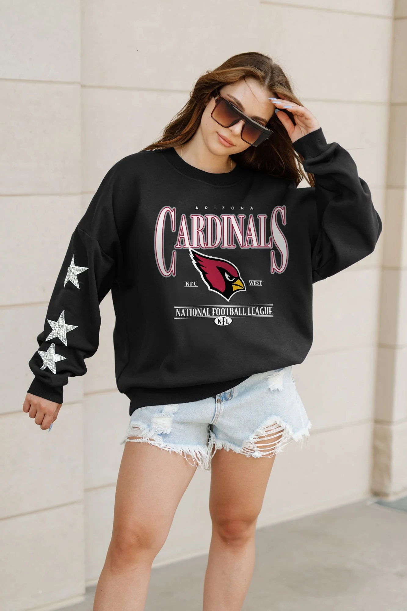 ARIZONA CARDINALS Gameday Glimmer Embellished Star-Sleeve Pullover