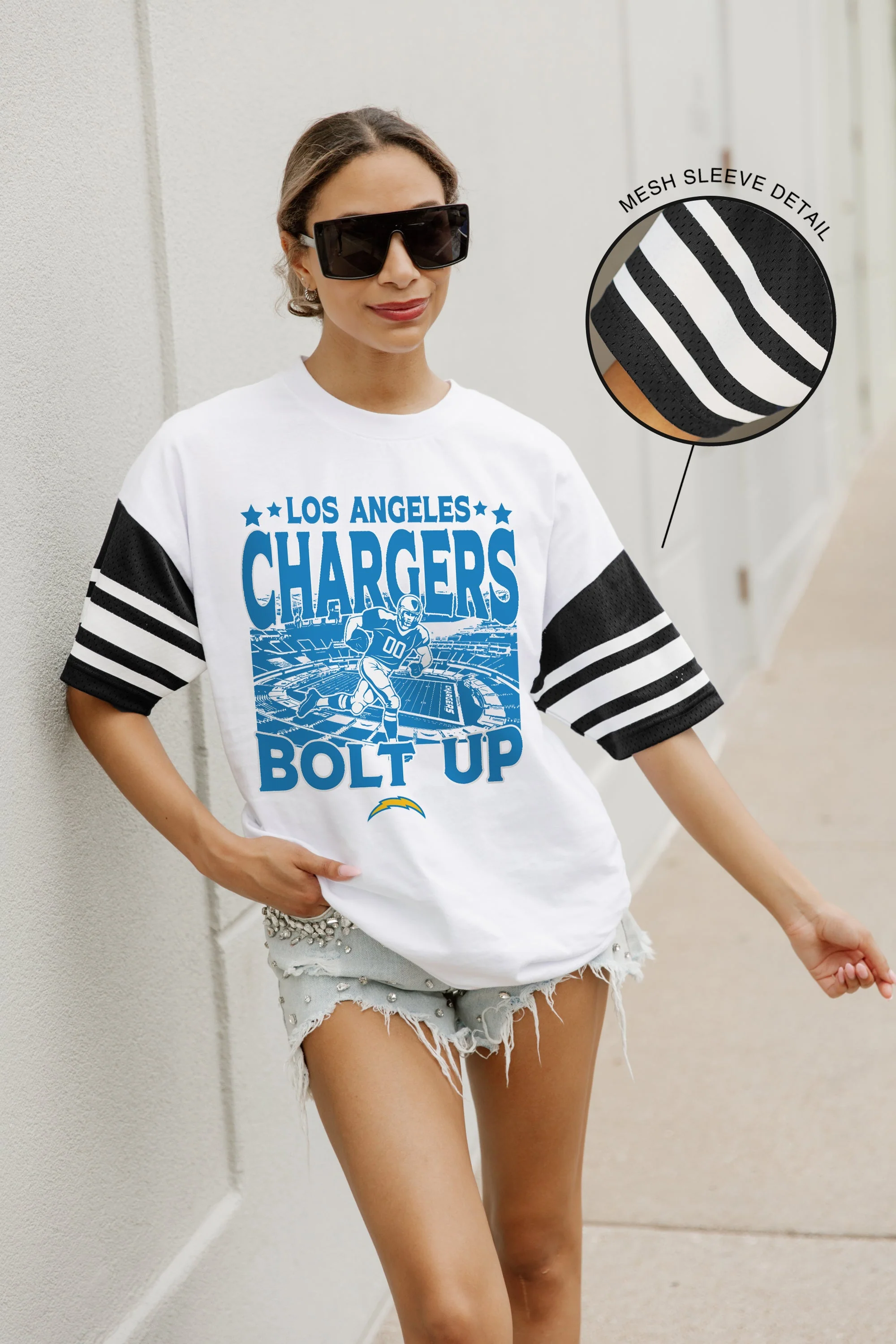LOS ANGELES CHARGERS Crowd Pleaser Vintage Stripe Raglan Tee