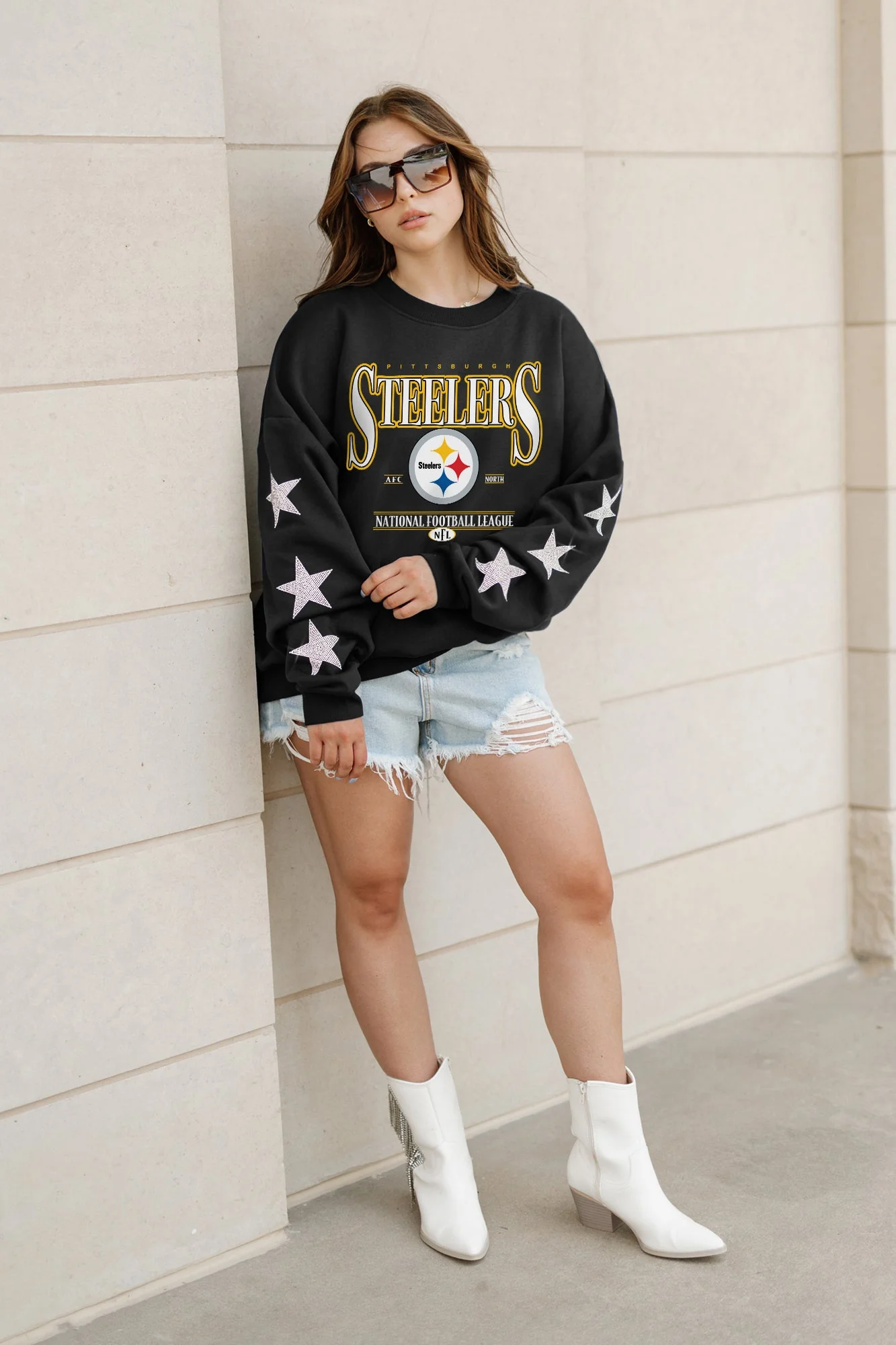 PITTSBURGH STEELERS Gameday Glimmer Embellished Star-Sleeve Pullover