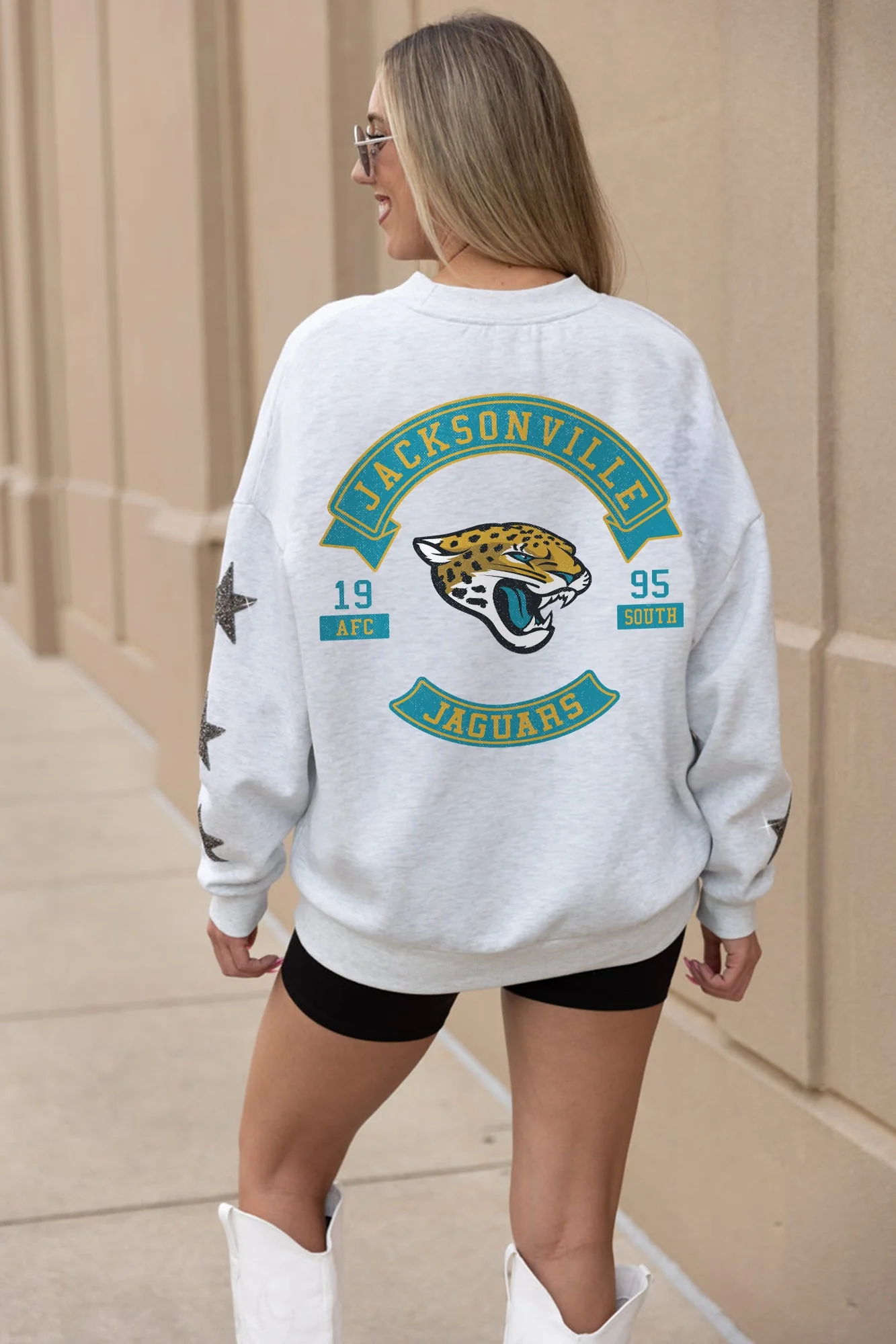 JACKSONVILLE JAGUARS Ready For It Star-Sleeve Crewneck Pullover