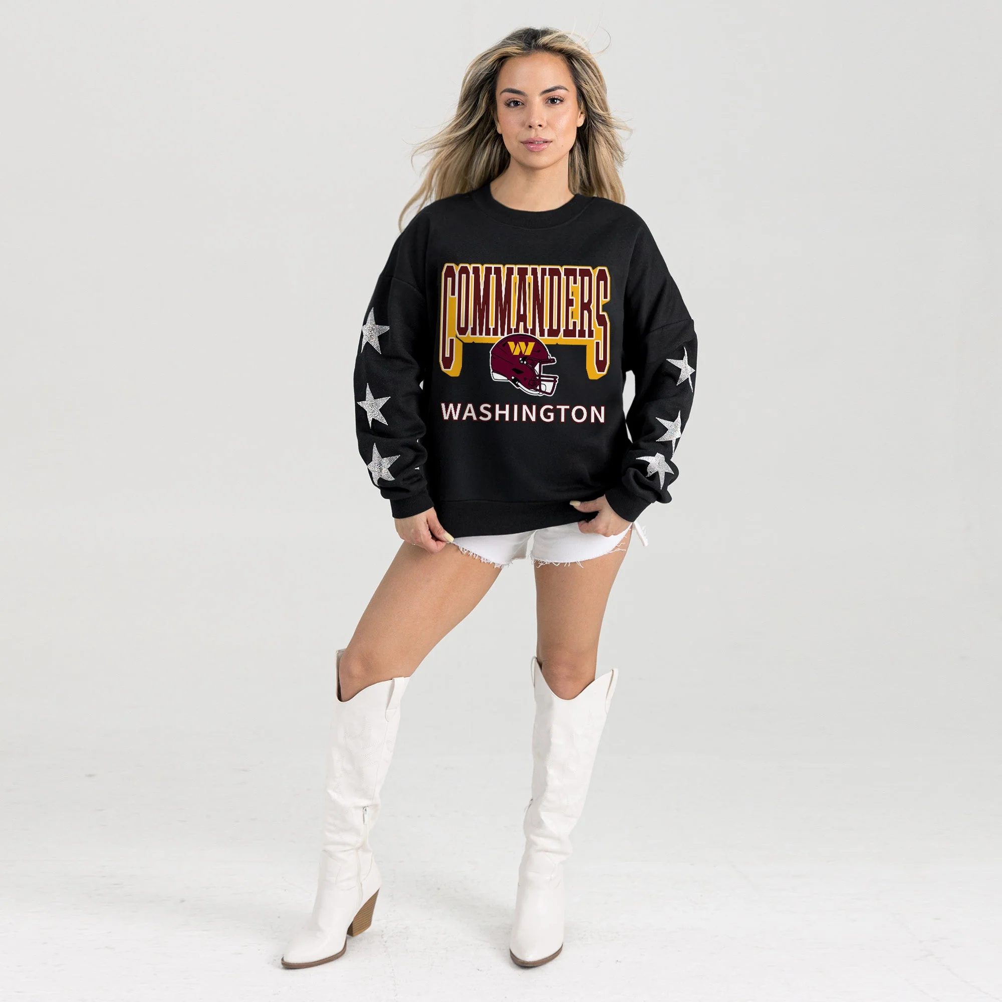 WASHINGTON COMMANDERS PURE VICTORY STAR EMBELLISHED CREW SWEATSHIRT