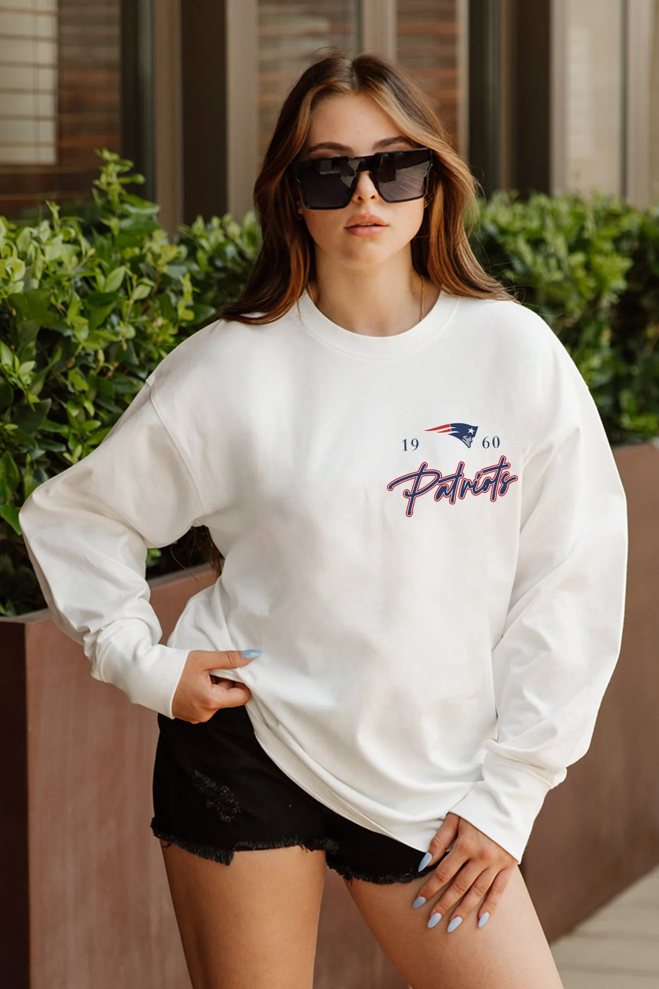 NEW ENGLAND PATRIOTS Double Move Oversized Long-Sleeve Tee