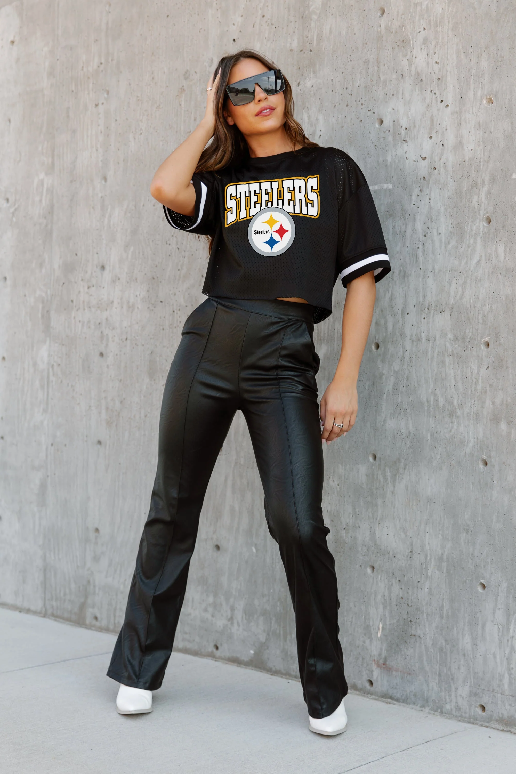 PITTSBURGH STEELERS Automatic Down Lightweight Striped Sleeve Top