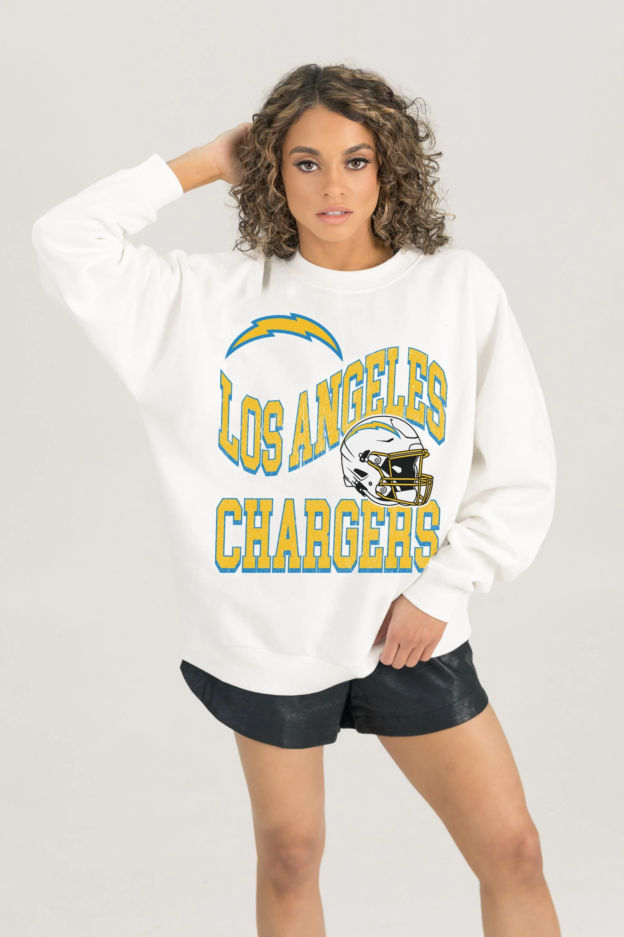 LOS ANGELES CHARGERS HARD EARNED PREMIUM FLEECE CREWNECK PULLOVER