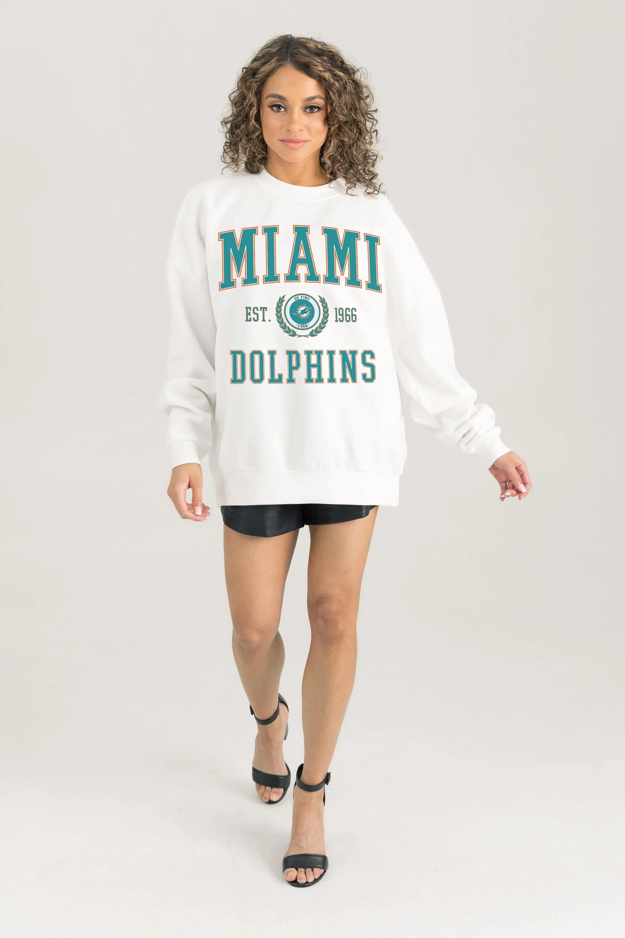 MIAMI DOLPHINS Timeless Triumph Fleece Crewneck Pullover