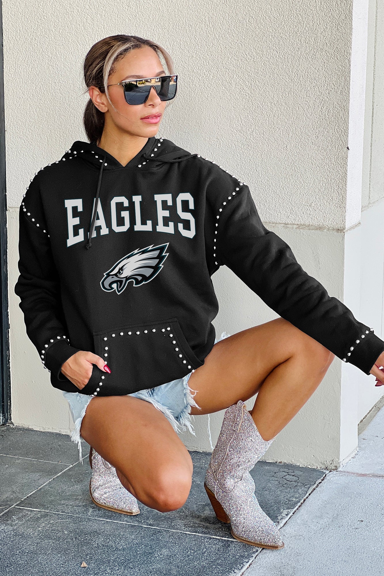 PHILADELPHIA EAGLES Catch The Vibe Studded-Detail Hoodie