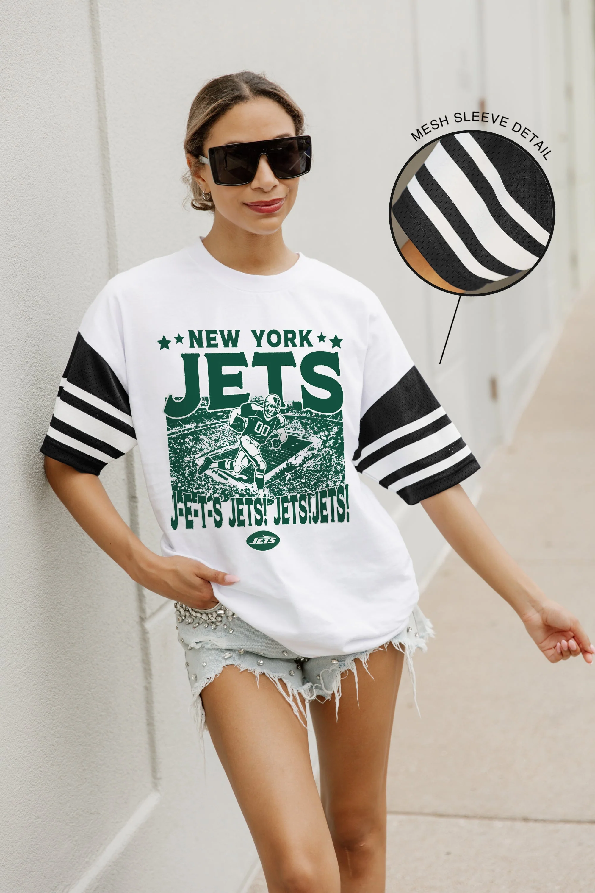 NEW YORK JETS Crowd Pleaser Vintage Stripe Raglan Tee
