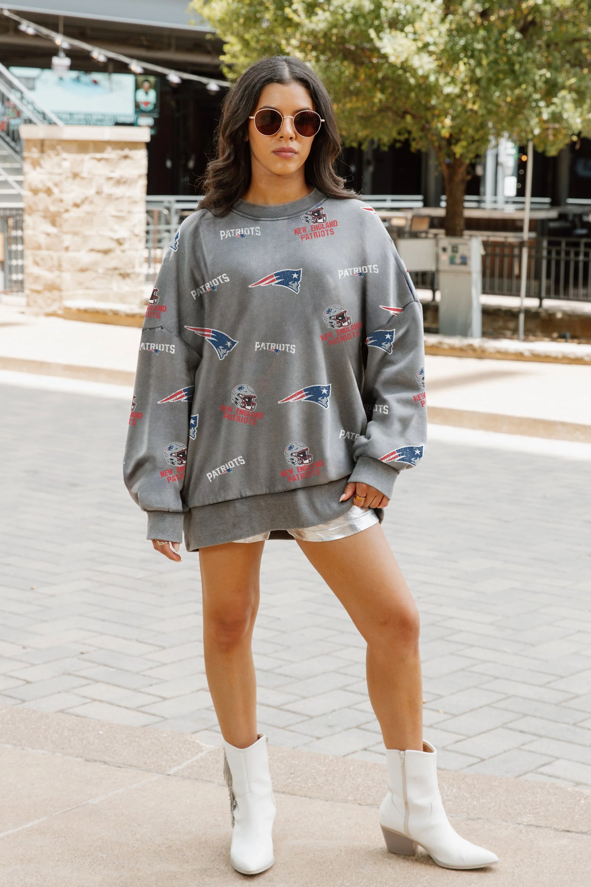 NEW ENGLAND PATRIOTS Playback Vintage-Wash Oversized Fleece Crew