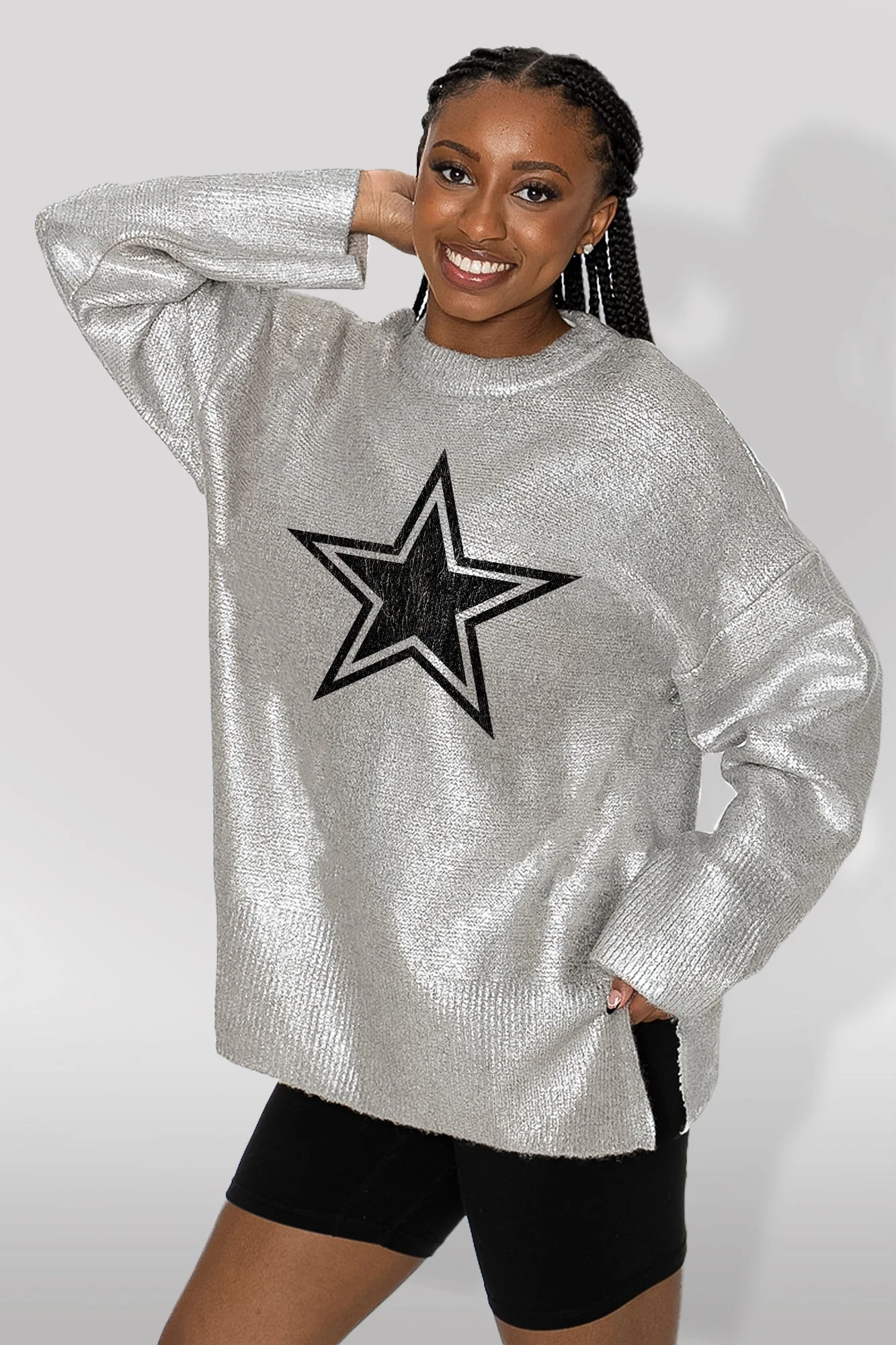 DALLAS COWBOYS Shine Down Oversized Metallic Sweater