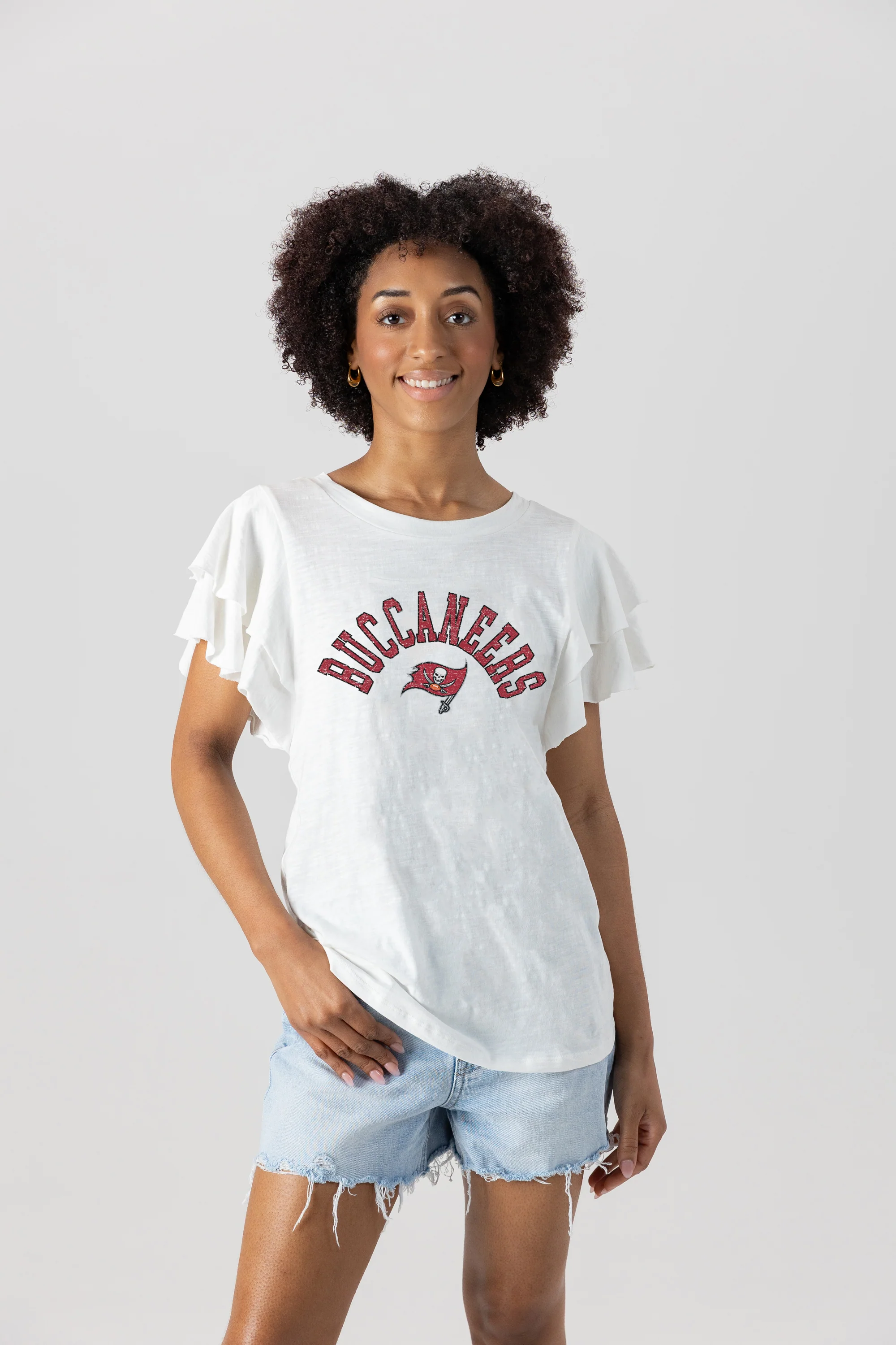 TAMPA BAY BUCCANEERS Valkyrie Ruffle-Sleeve Knit Top