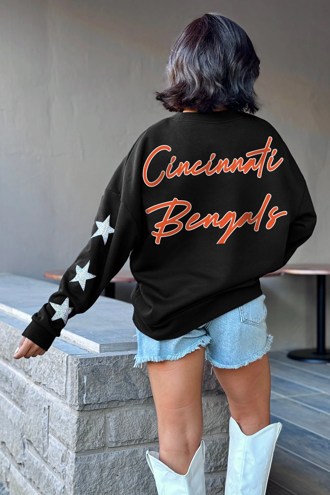 CINCINNATI BENGALS Radiant Energy Star-Sleeve Crewneck Pullover