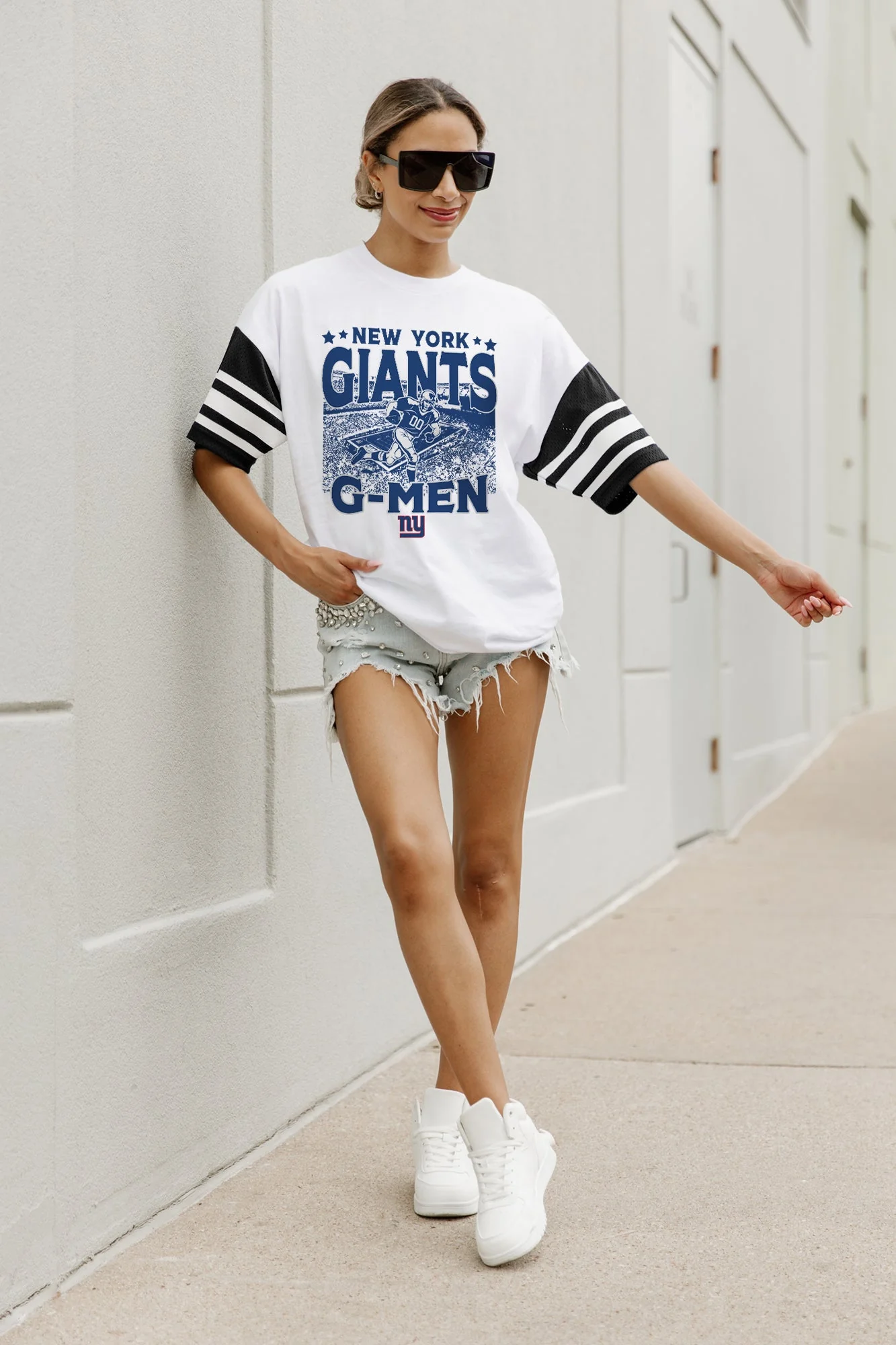 NEW YORK GIANTS Crowd Pleaser Vintage Stripe Raglan Tee