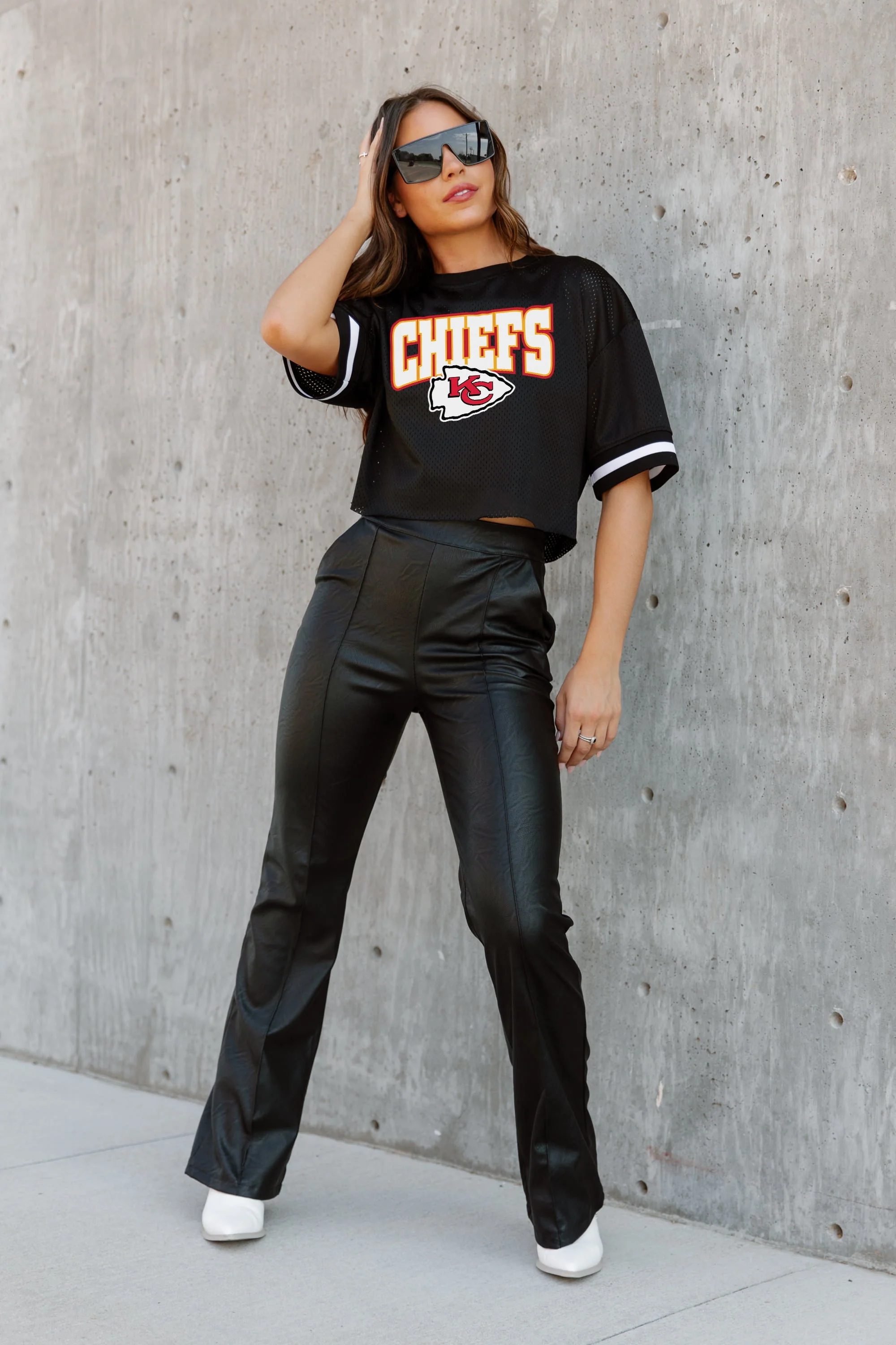 KANSAS CITY CHIEFS Automatic Down Lightweight Striped Sleeve Top