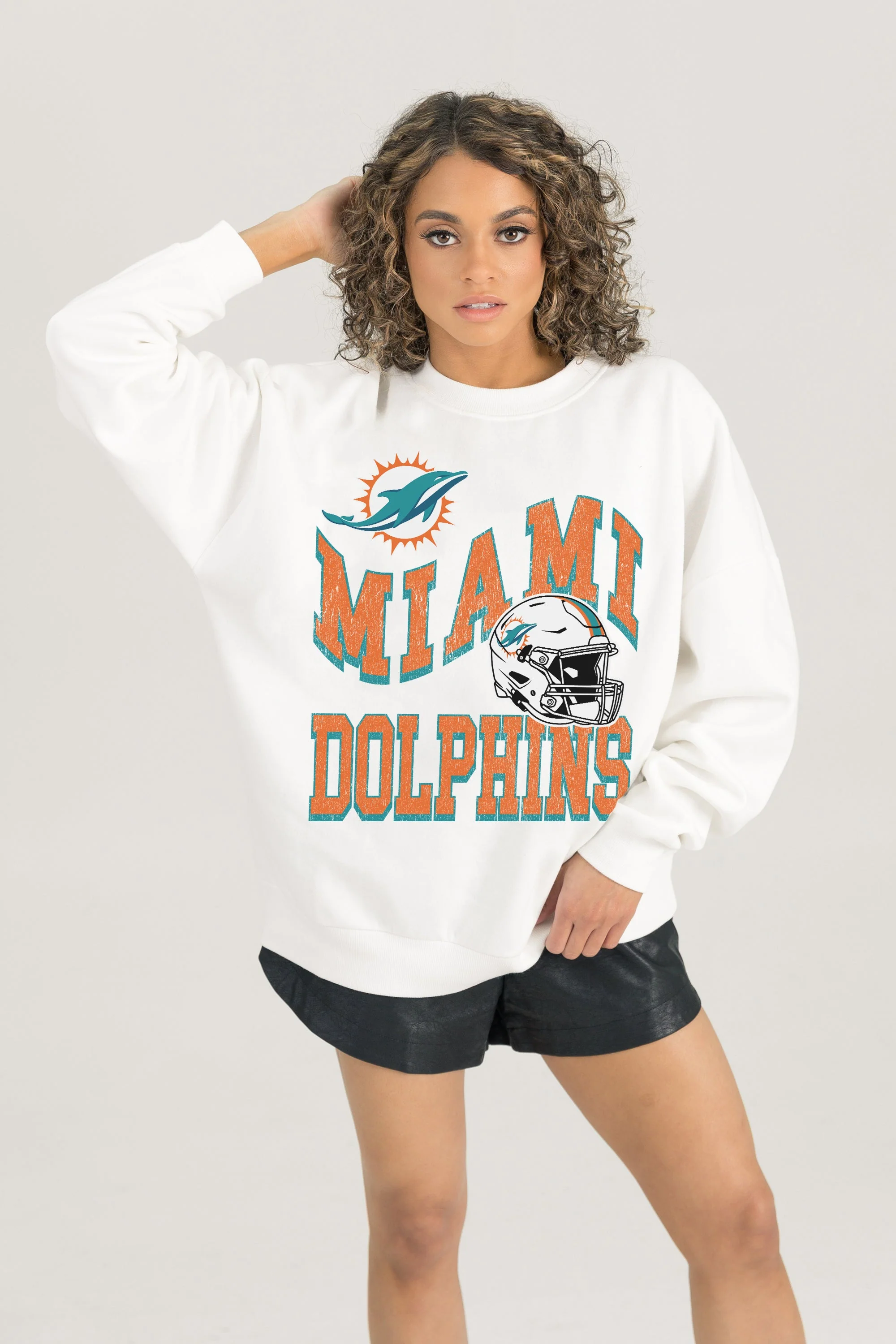 MIAMI DOLPHINS HARD EARNED PREMIUM FLEECE CREWNECK PULLOVER
