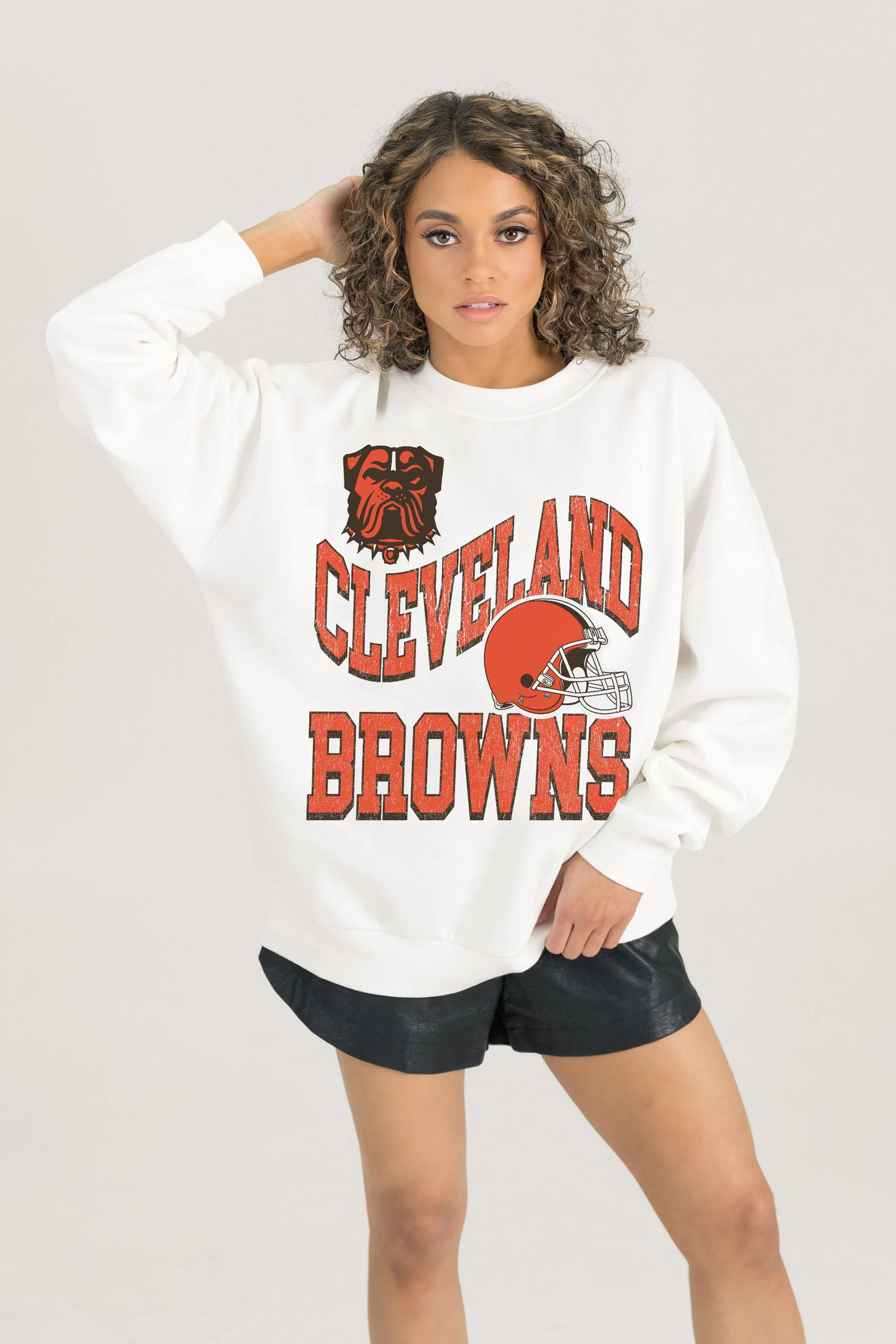 CLEVELAND BROWNS HARD EARNED PREMIUM FLEECE CREWNECK PULLOVER