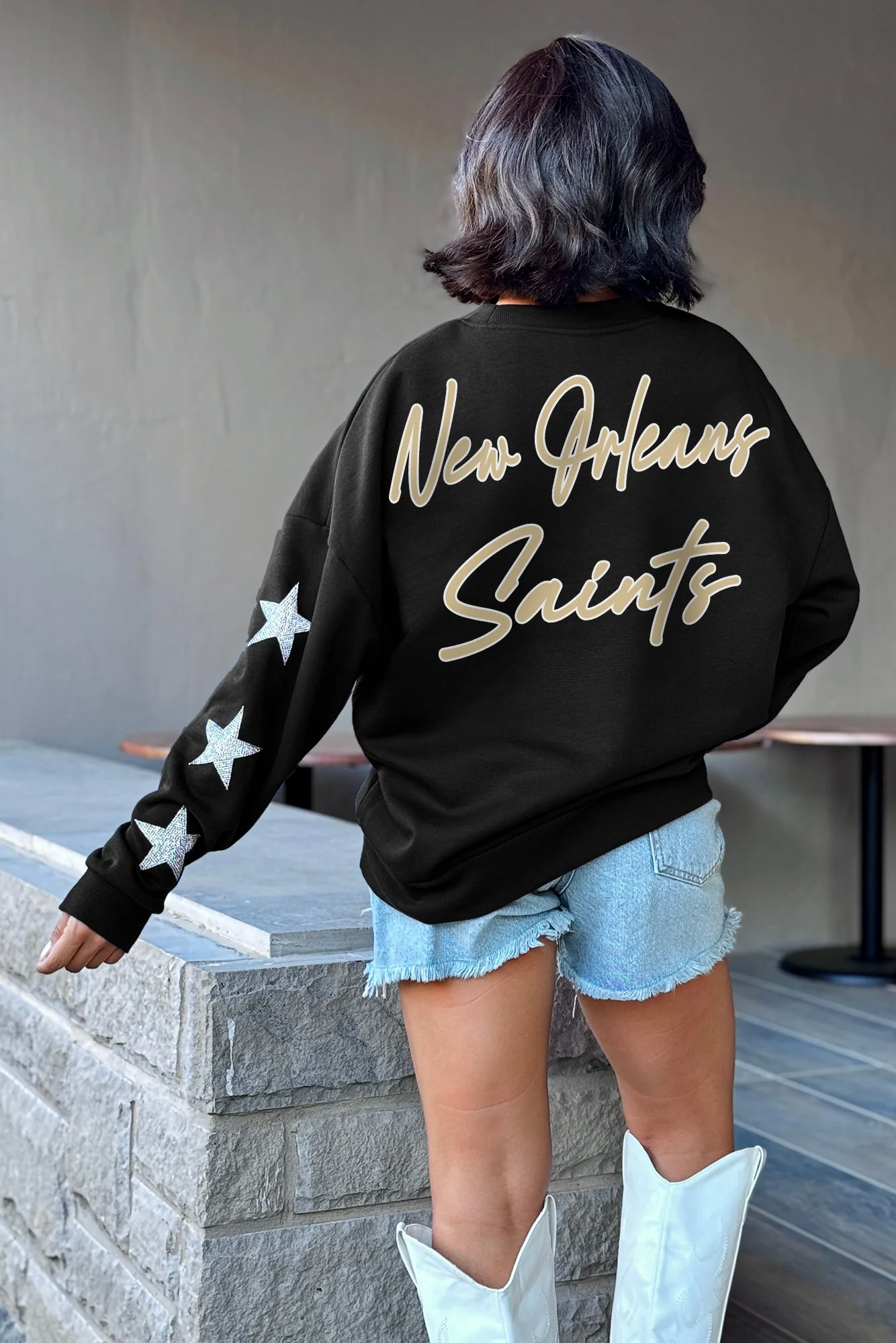 NEW ORLEANS SAINTS Radiant Energy Star-Sleeve Crewneck Pullover