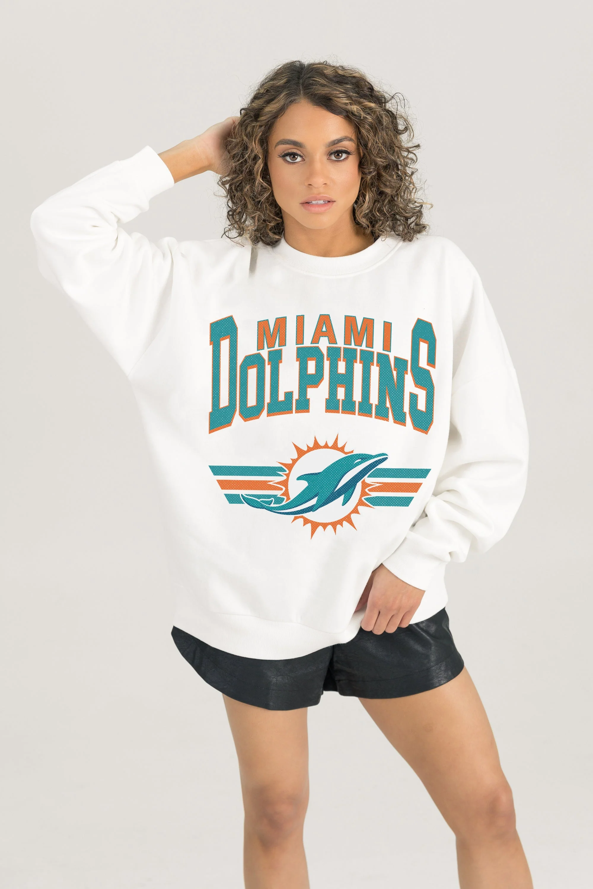 MIAMI DOLPHINS SWIFT STRIKE PREMIUM FLEECE CREWNECK PULLOVER
