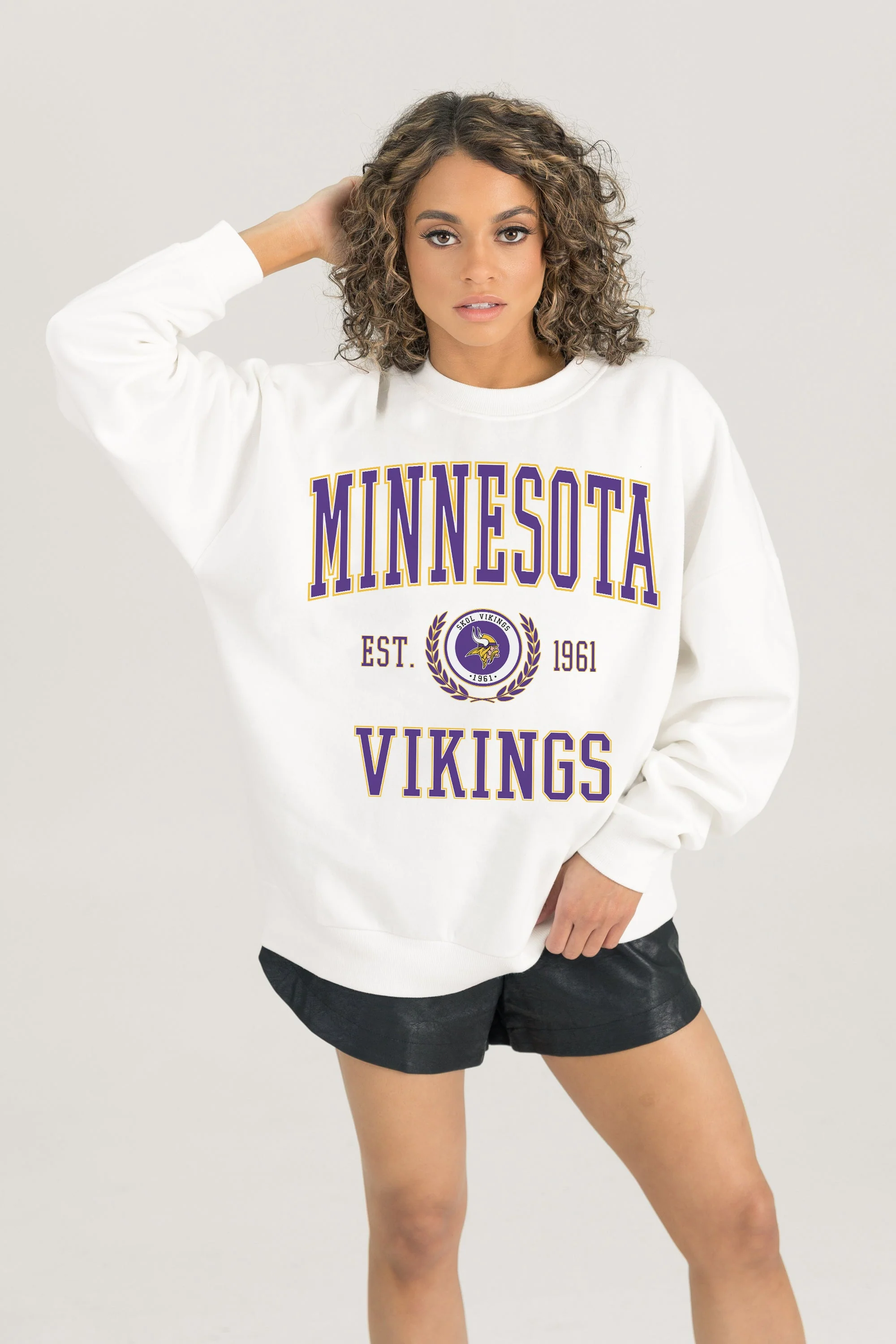 MINNESOTA VIKINGS Timeless Triumph Fleece Crewneck Pullover