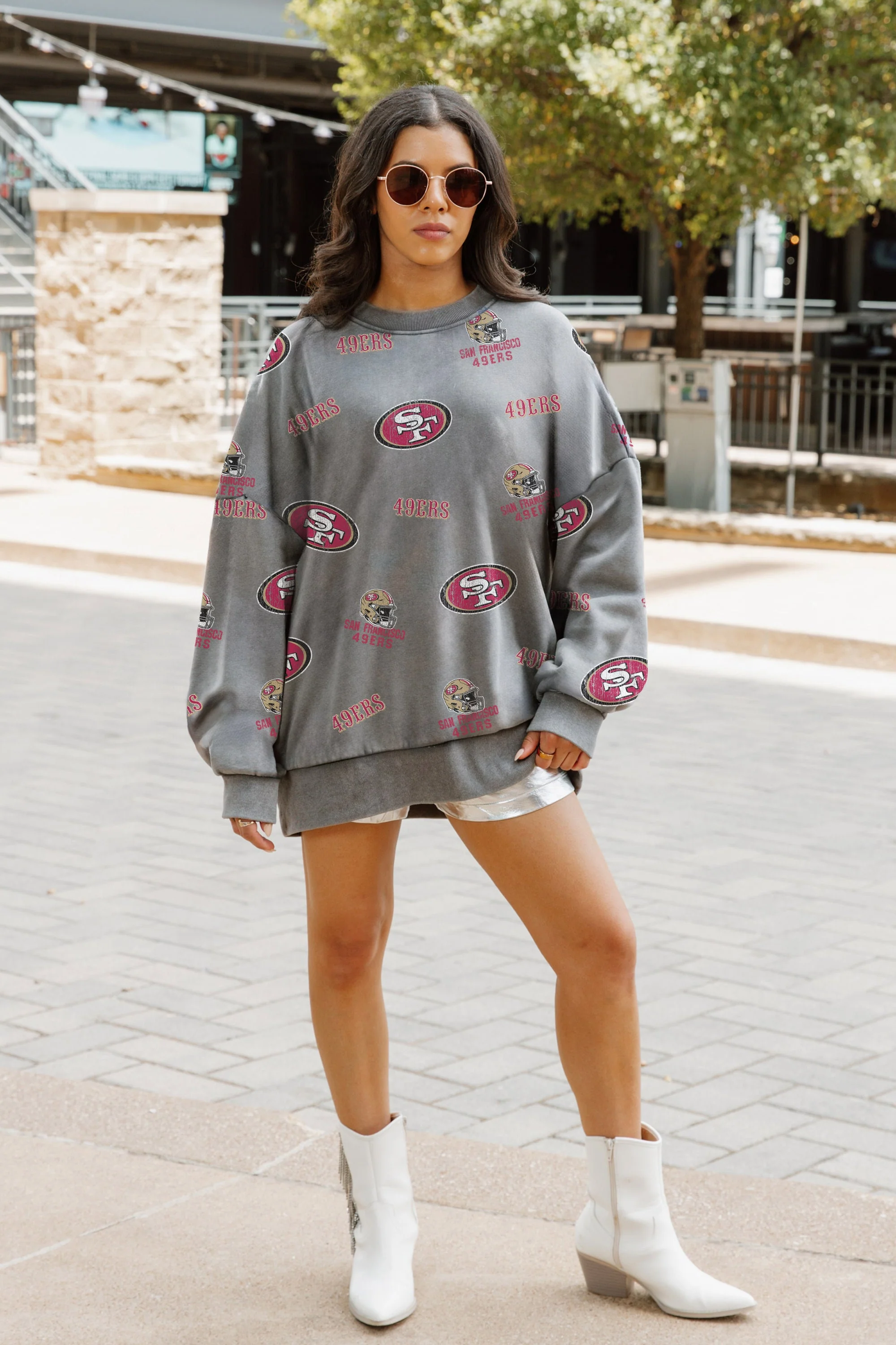 SAN FRANCISCO 49ERS Playback Vintage-Wash Oversized Fleece Crew