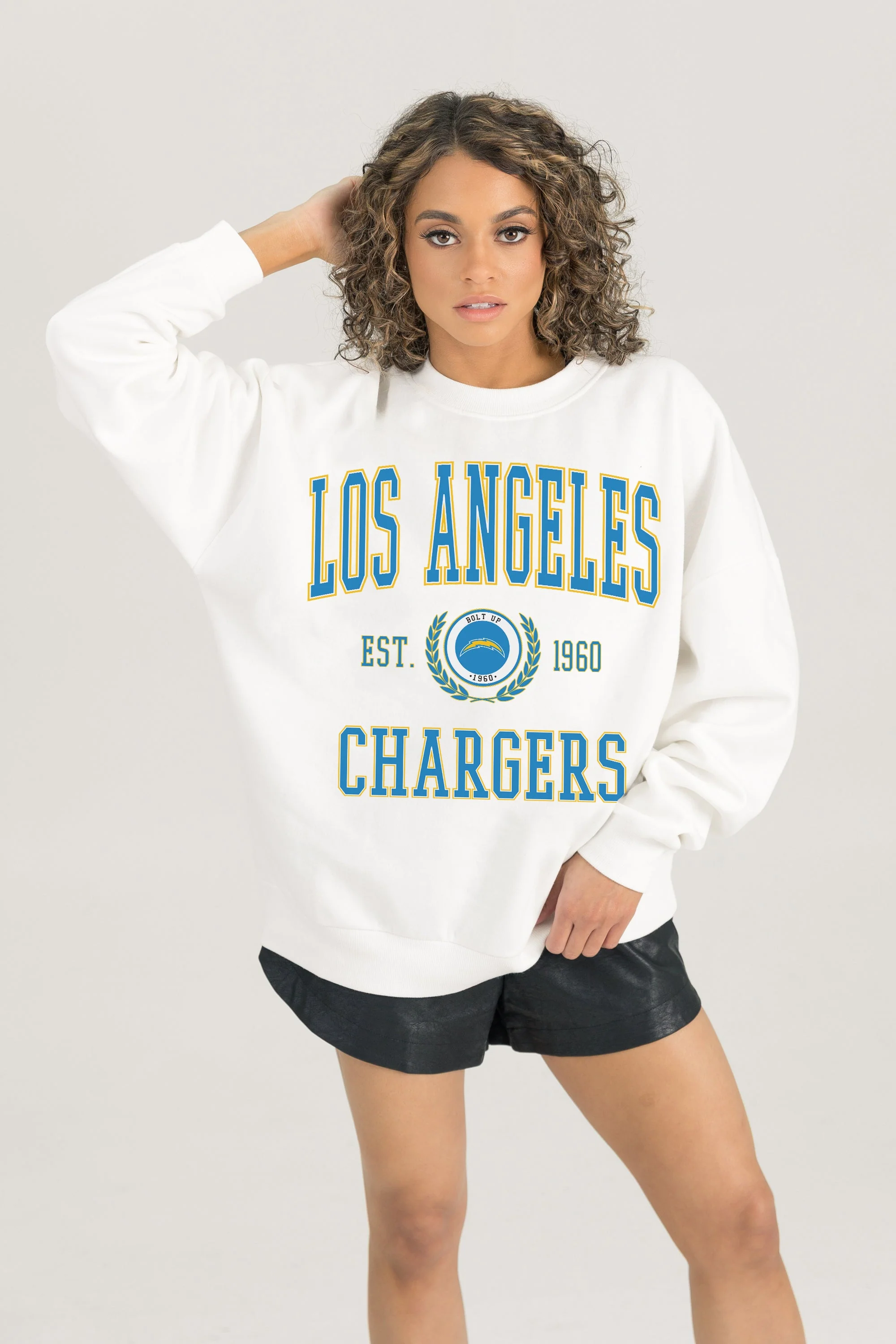 LOS ANGELES CHARGERS Timeless Triumph Fleece Crewneck Pullover
