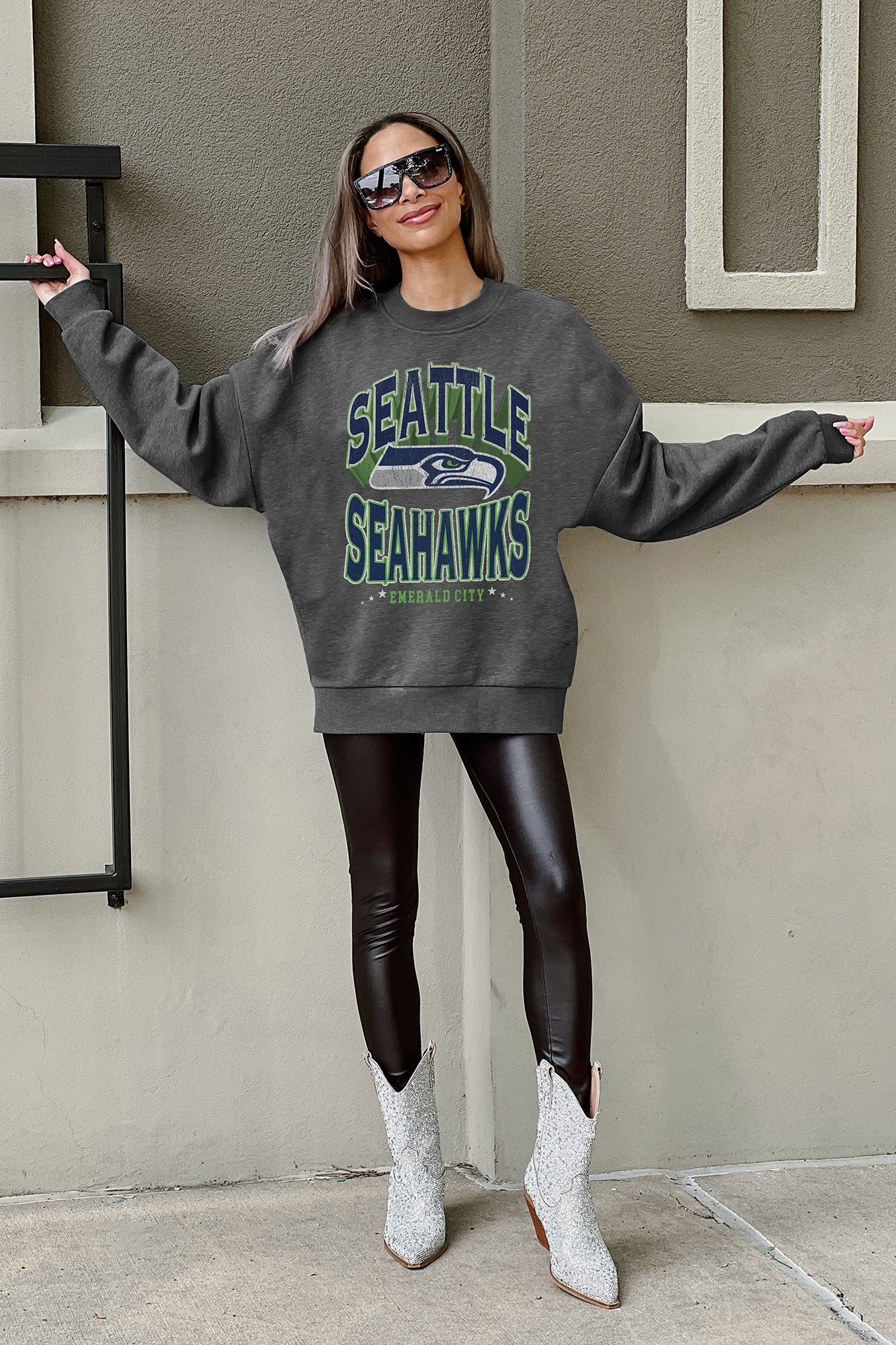 SEATTLE SEAHAWKS Long Weekend Fleece Crewneck Pullover