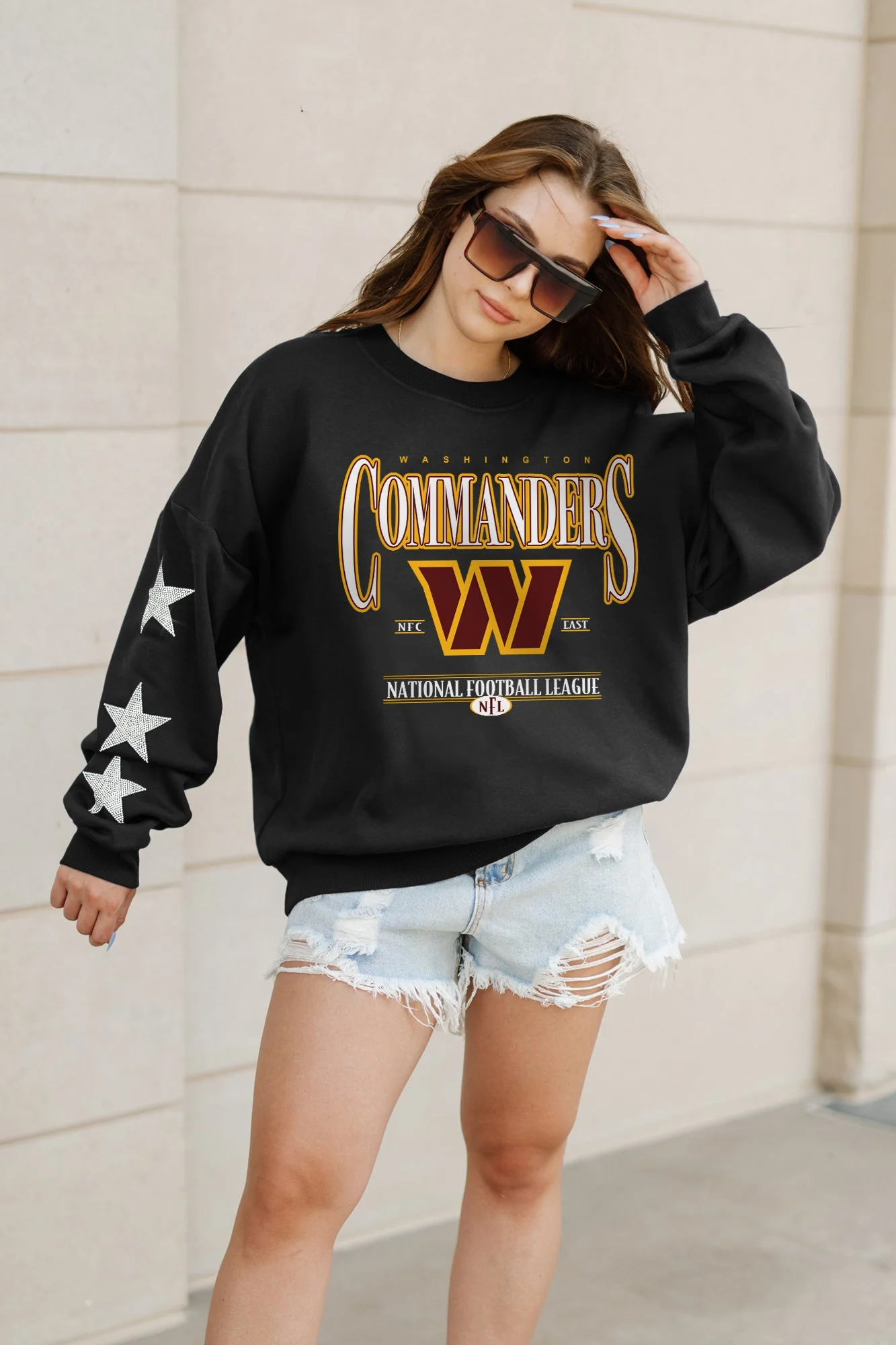 WASHINGTON COMMANDERS Gameday Glimmer Embellished Star-Sleeve Pullover