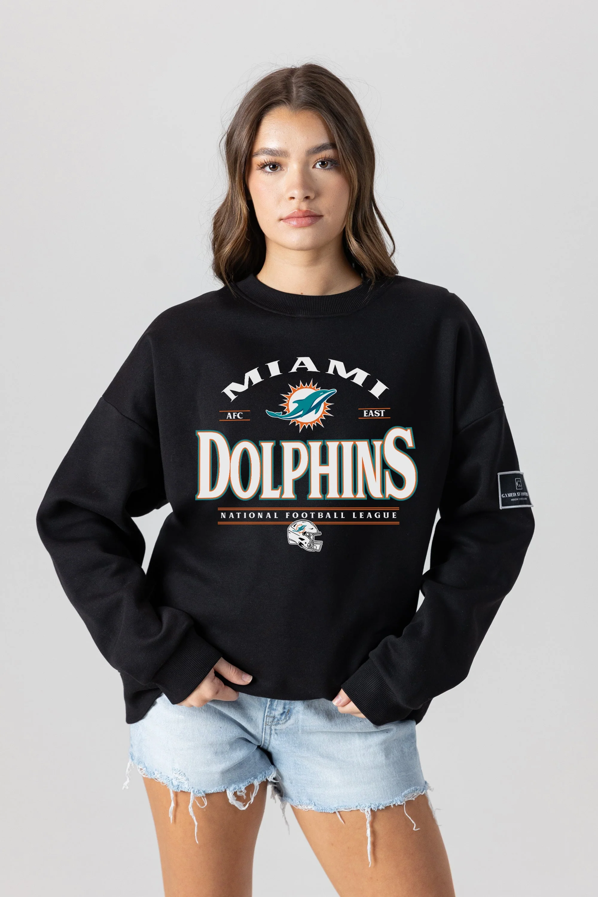 MIAMI DOLPHINS Players Only Fleece Drop-Shoulder Crew