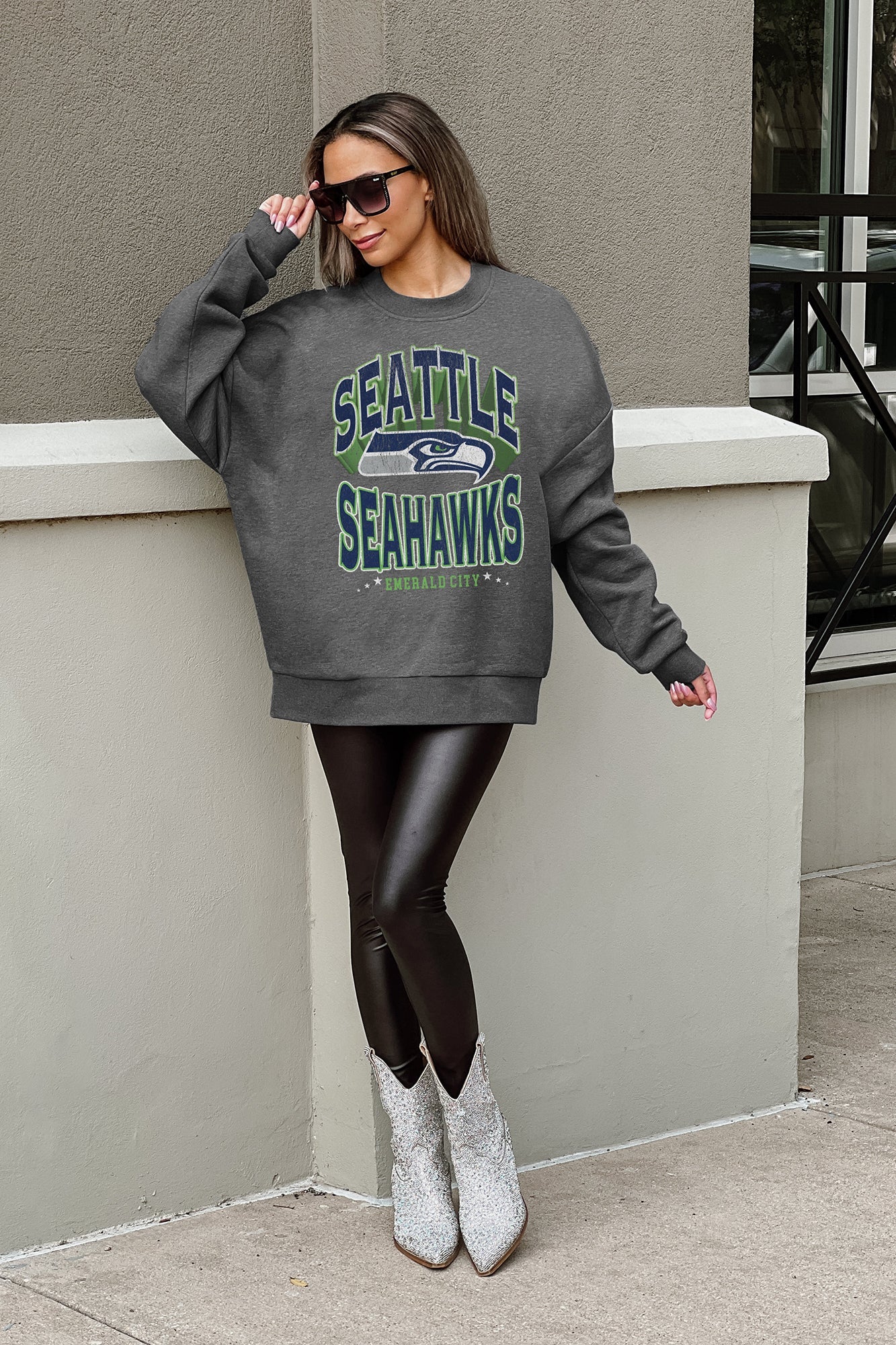 SEATTLE SEAHAWKS Long Weekend Fleece Crewneck Pullover