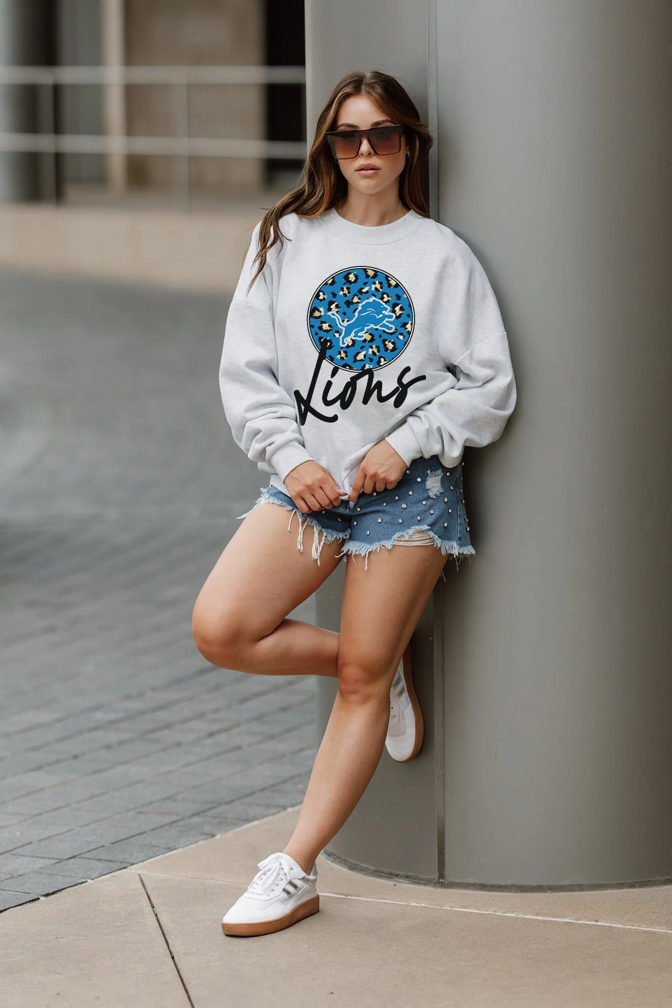 DETROIT LIONS Going Wild Fleece Drop-Shoulder Pullover