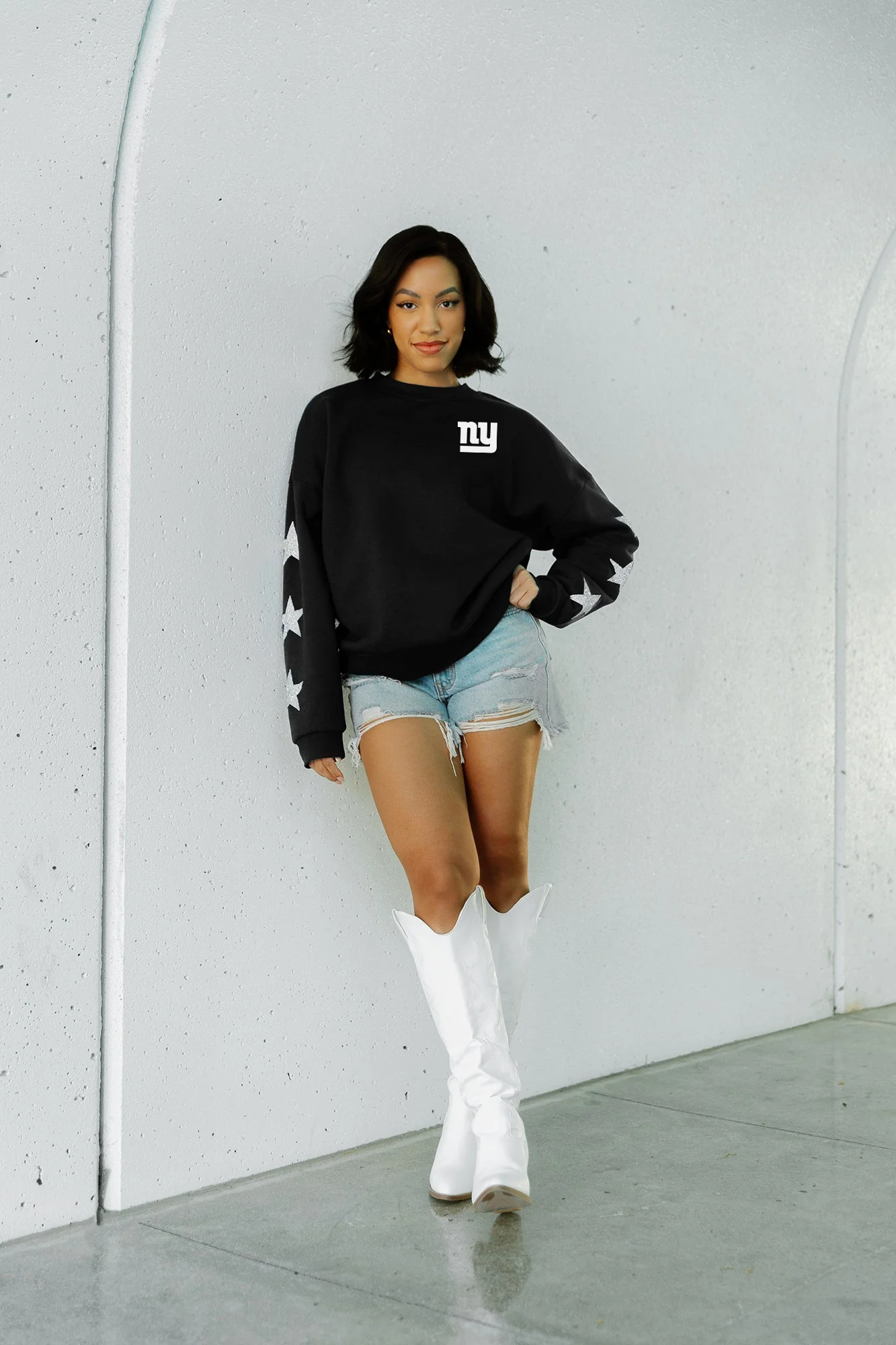 NEW YORK GIANTS Radiant Energy Star-Sleeve Crewneck Pullover