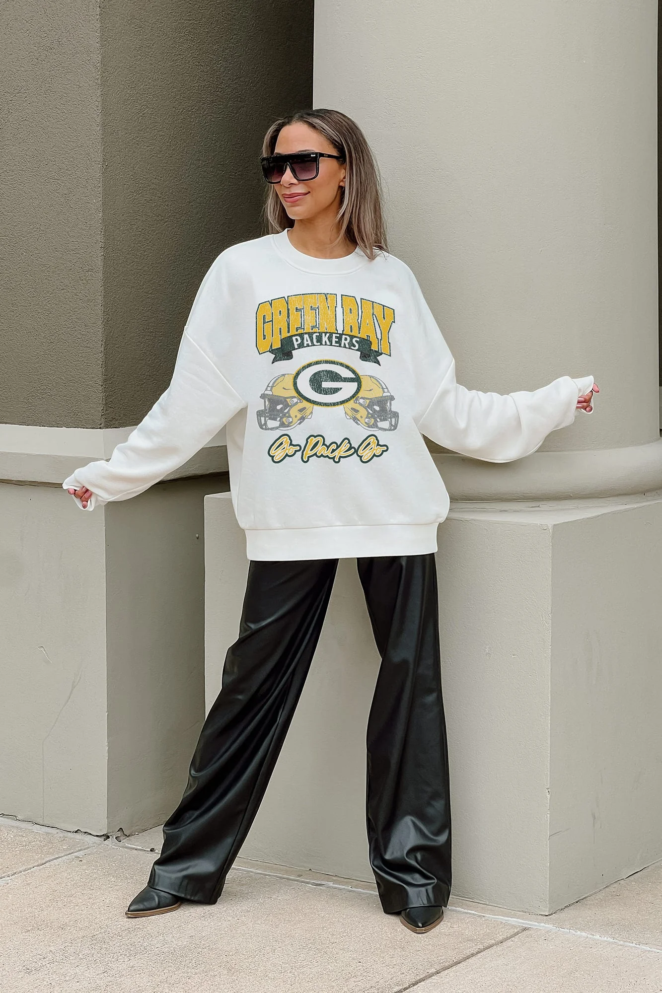 GREEN BAY PACKERS Passing Time Fleece Crewneck Pullover