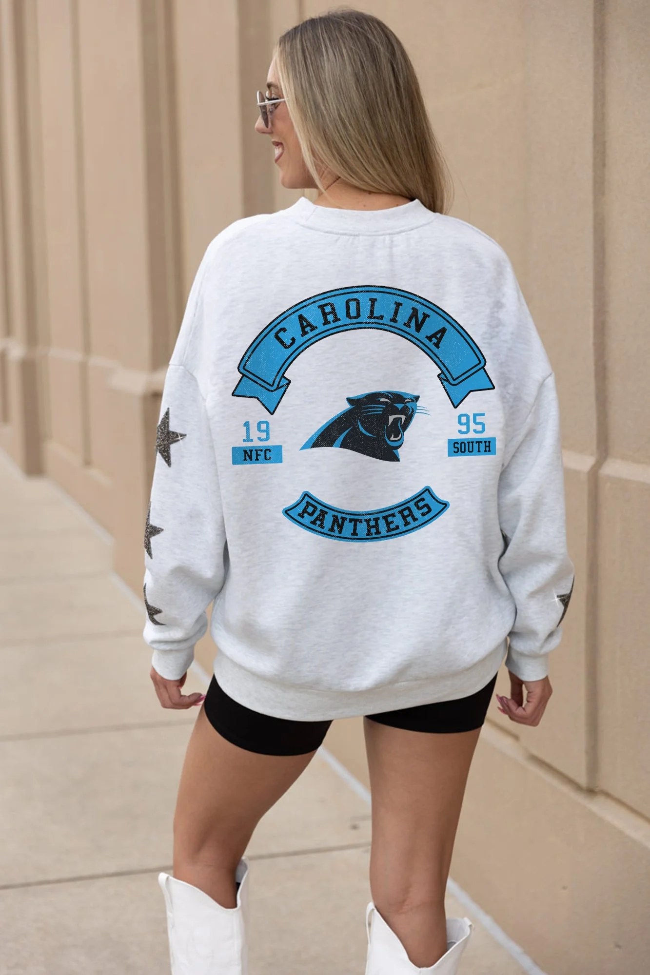 CAROLINA PANTHERS Ready For It Star-Sleeve Crewneck Pullover