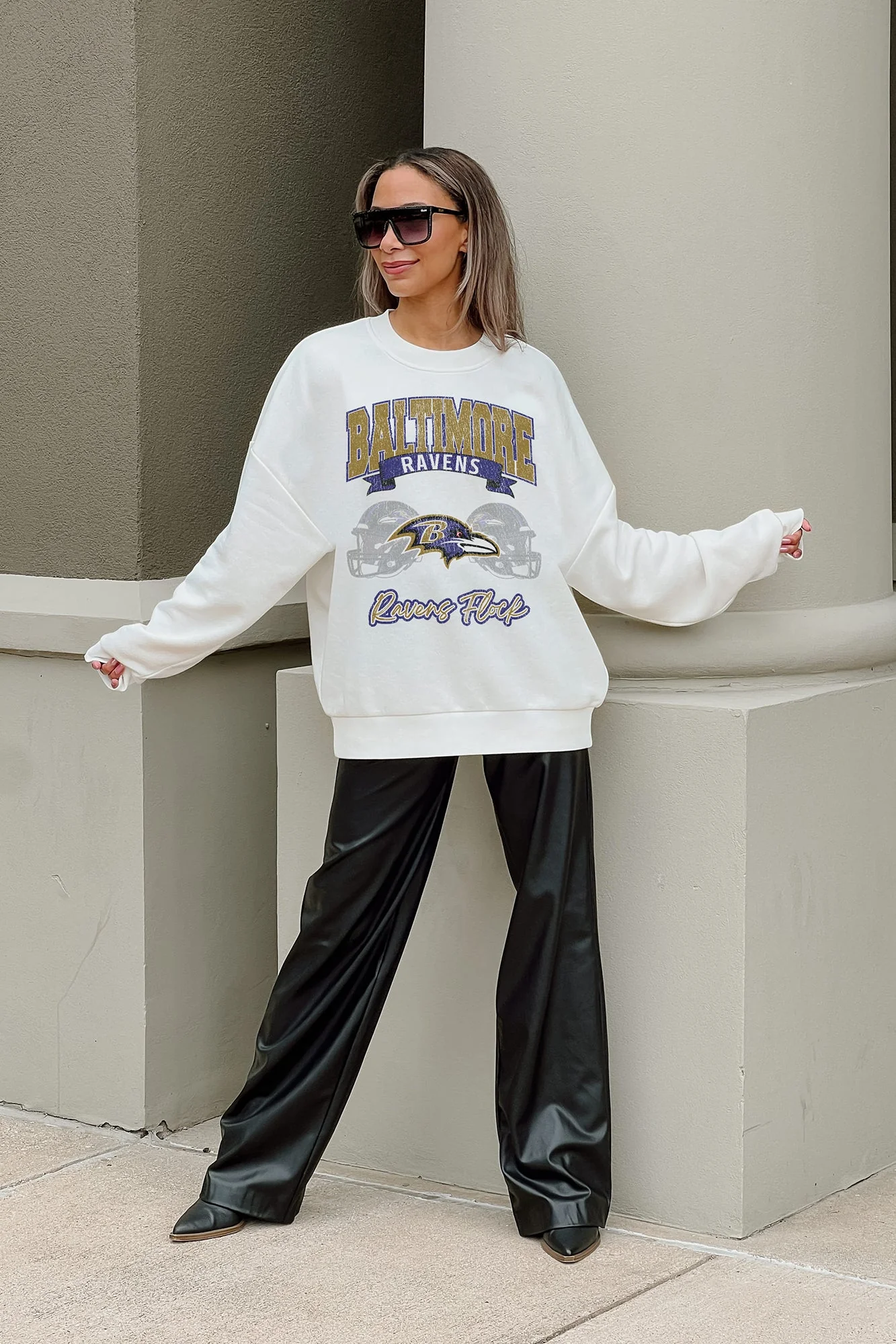 BALTIMORE RAVENS Passing Time Fleece Crewneck Pullover
