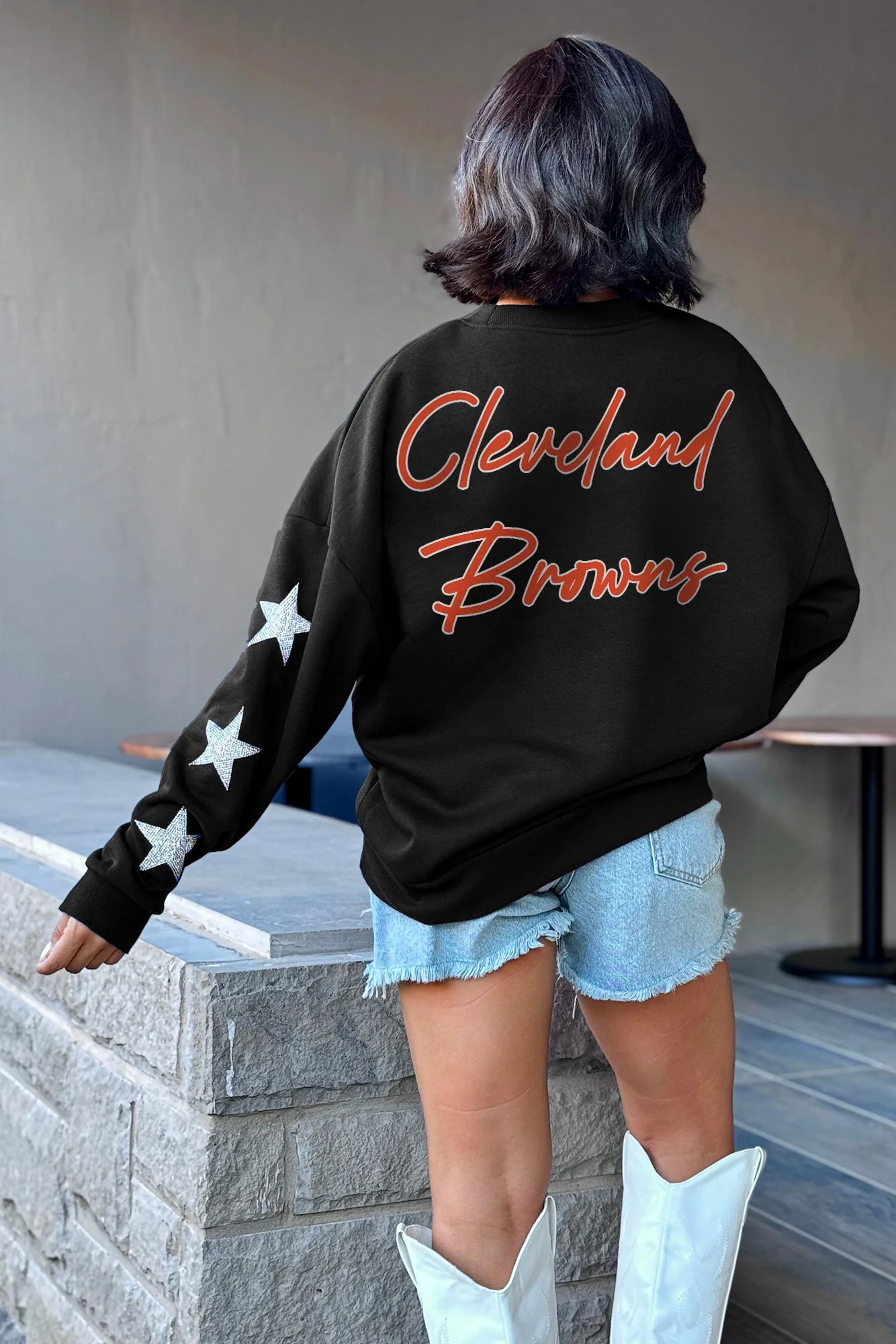 CLEVELAND BROWNS RADIANT ERadiant Energy Star-Sleeve Crewneck Pullover
