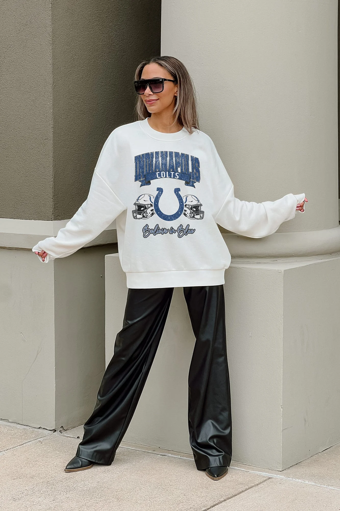 INDIANAPOLIS COLTS Passing Time Fleece Crewneck Pullover